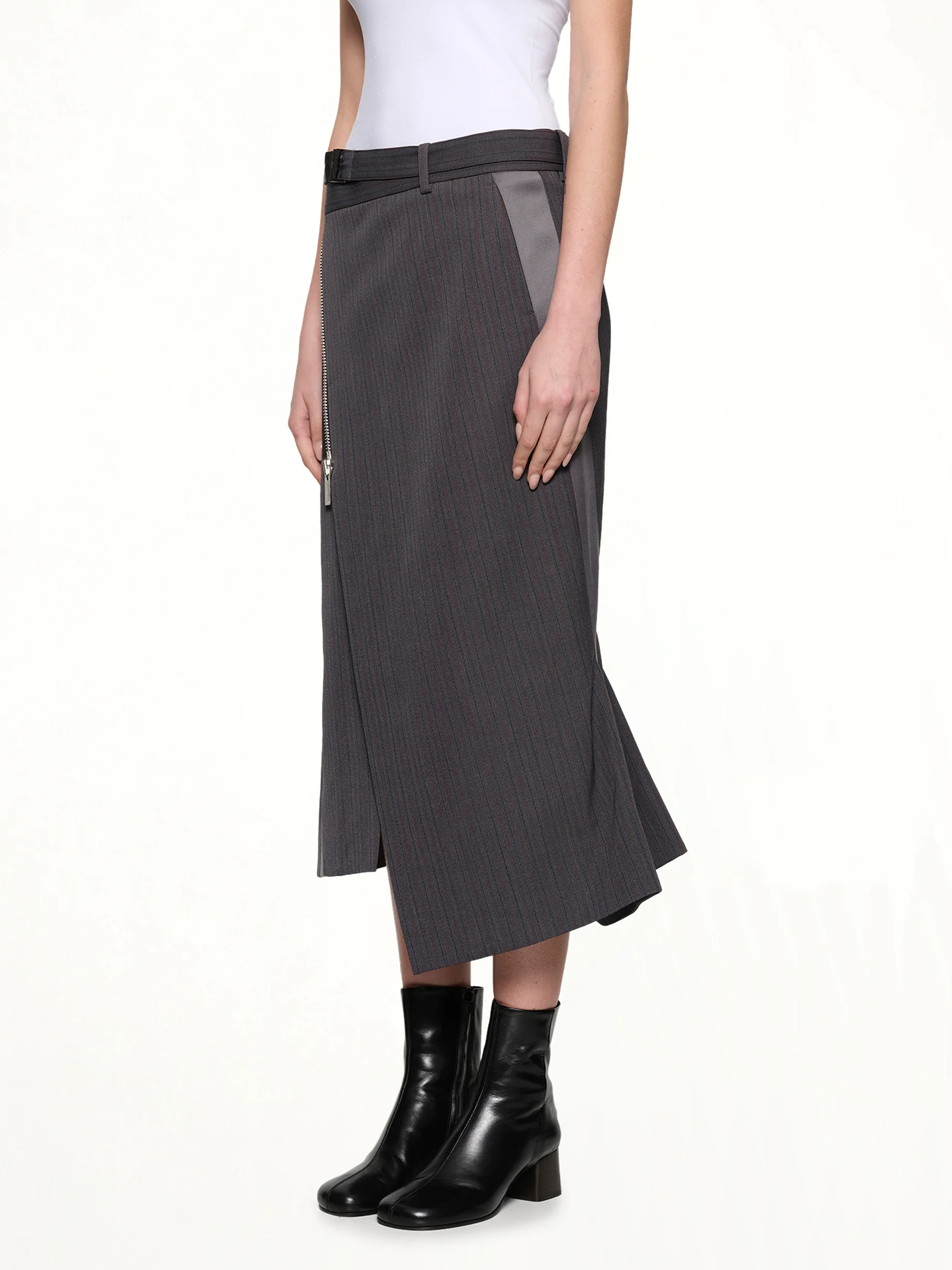 Stripe Doeskin Skirt in Gray - Image 3