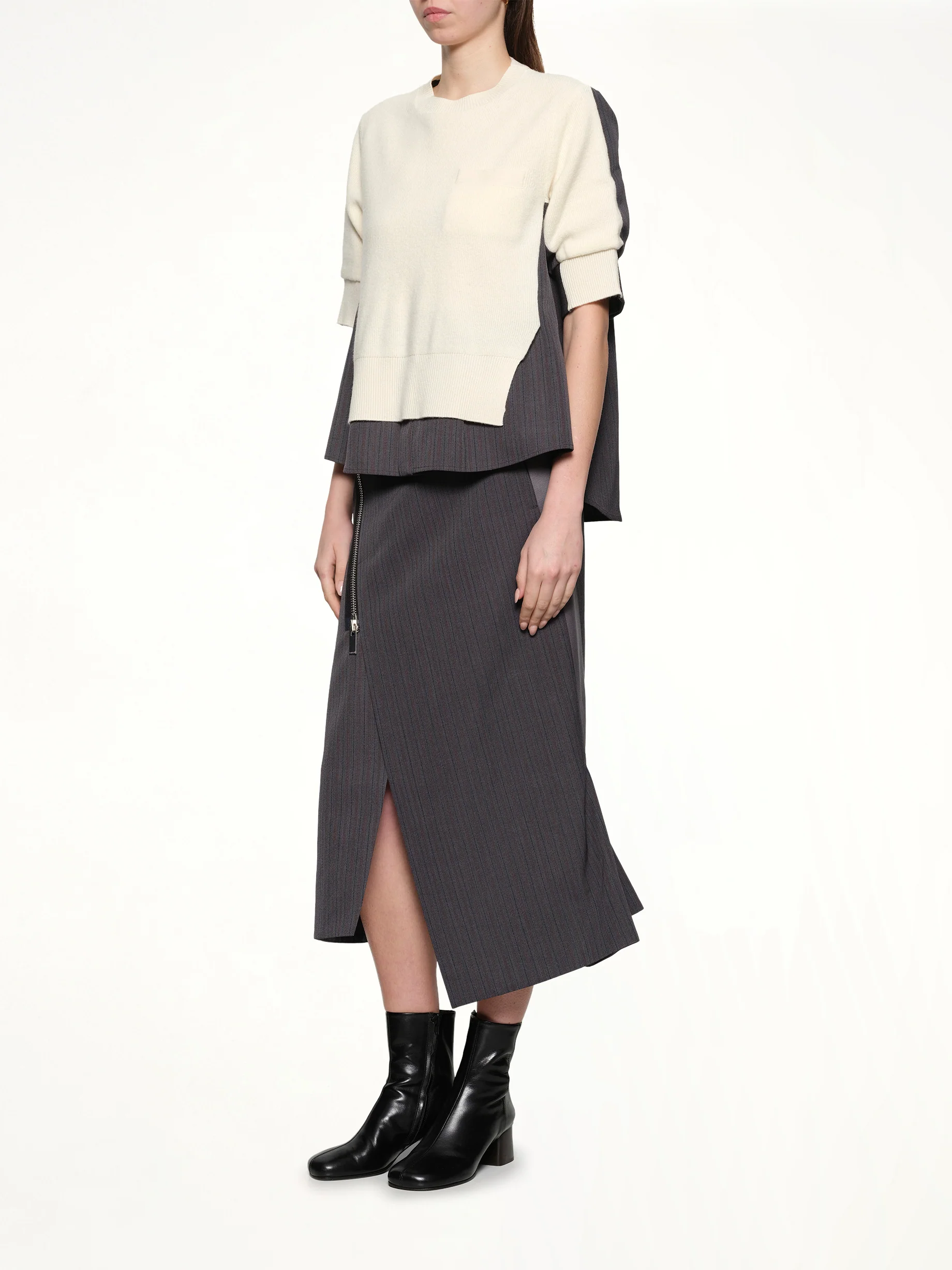 Stripe Doeskin Skirt in Gray - Image 4
