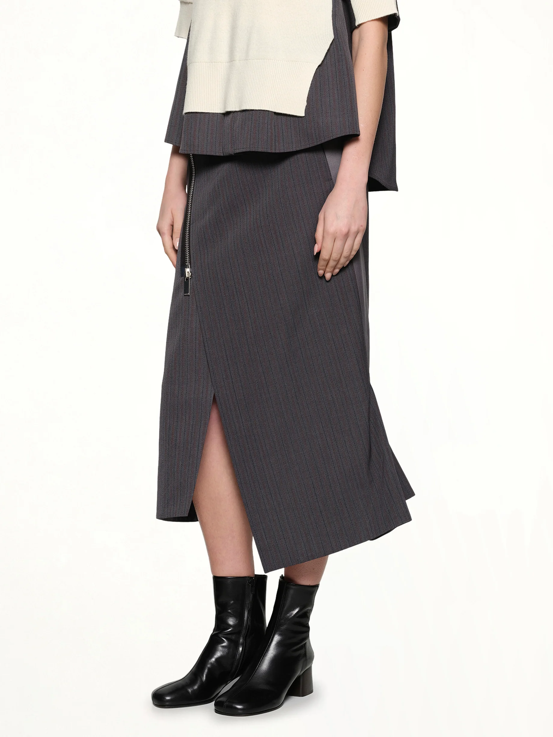 Stripe Doeskin Skirt in Gray - Image 6