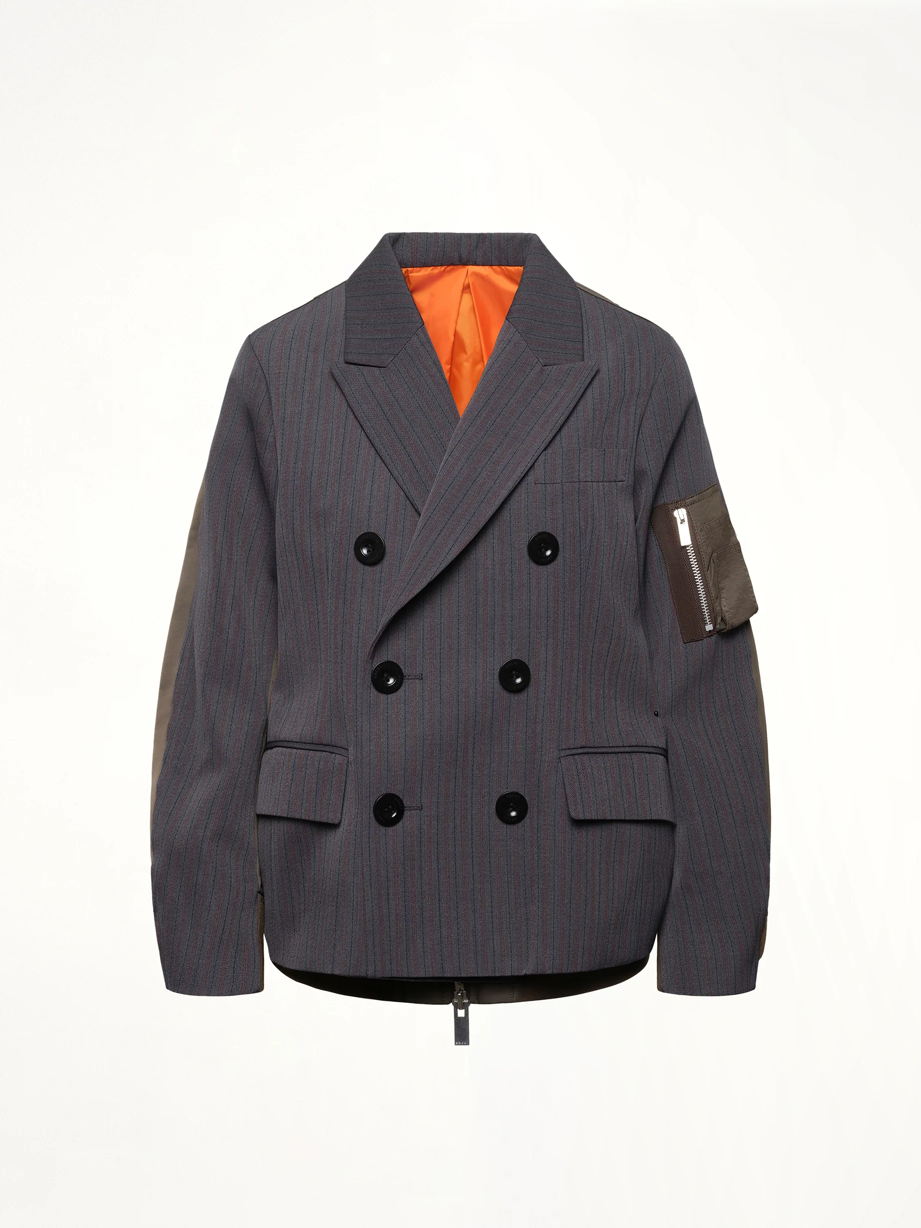 Stripe Doeskin x Nylon Twill Jacket in Gray/Dark Khaki - Image 2