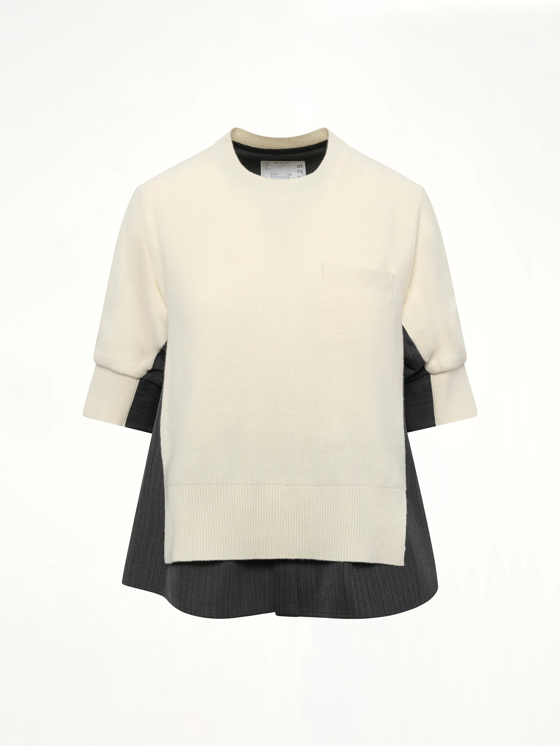Stripe Doeskin x Wool Knit Pullover in Off White/Gray - Image 2