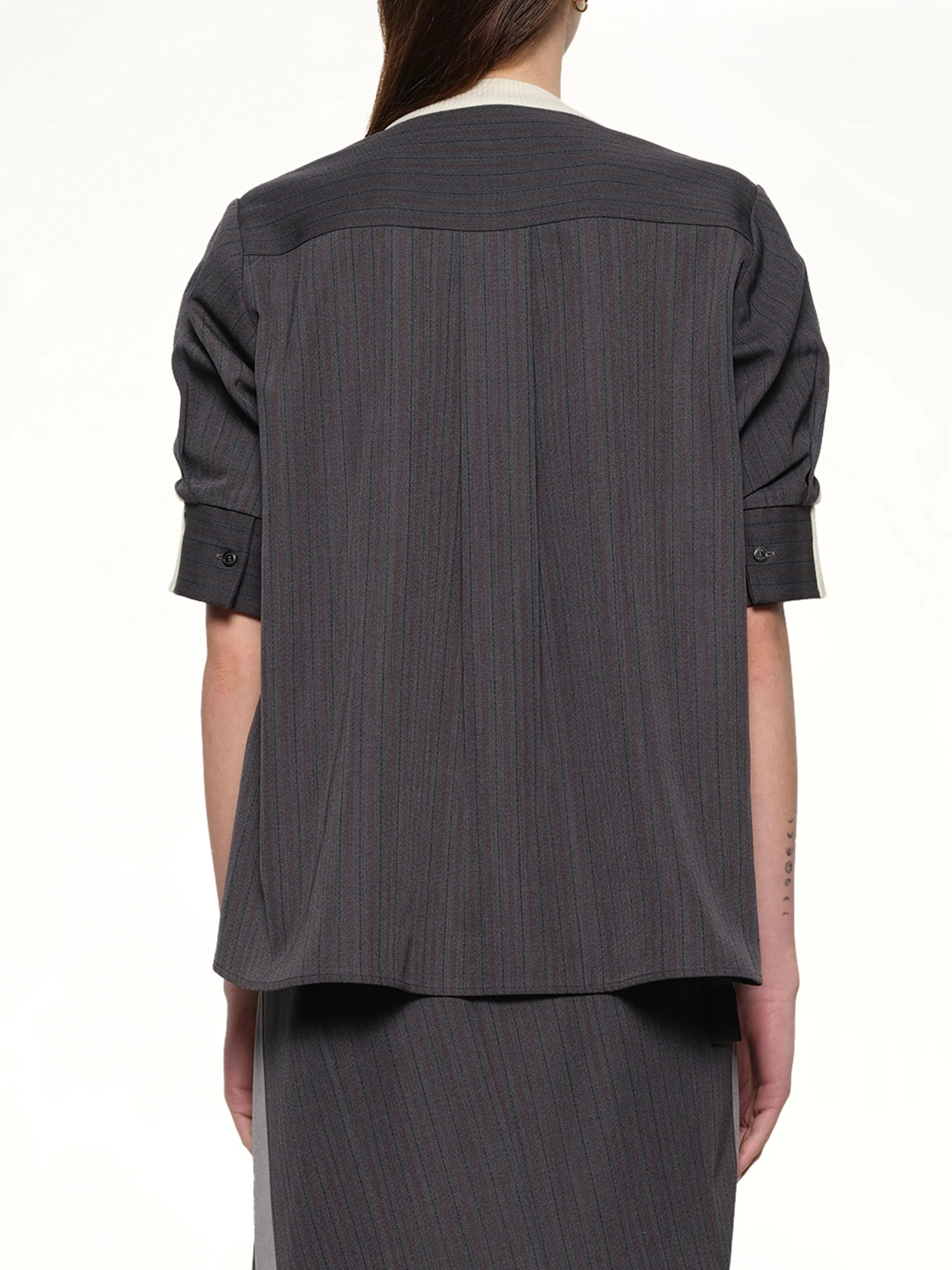 Stripe Doeskin x Wool Knit Pullover in Off White/Gray - Image 5