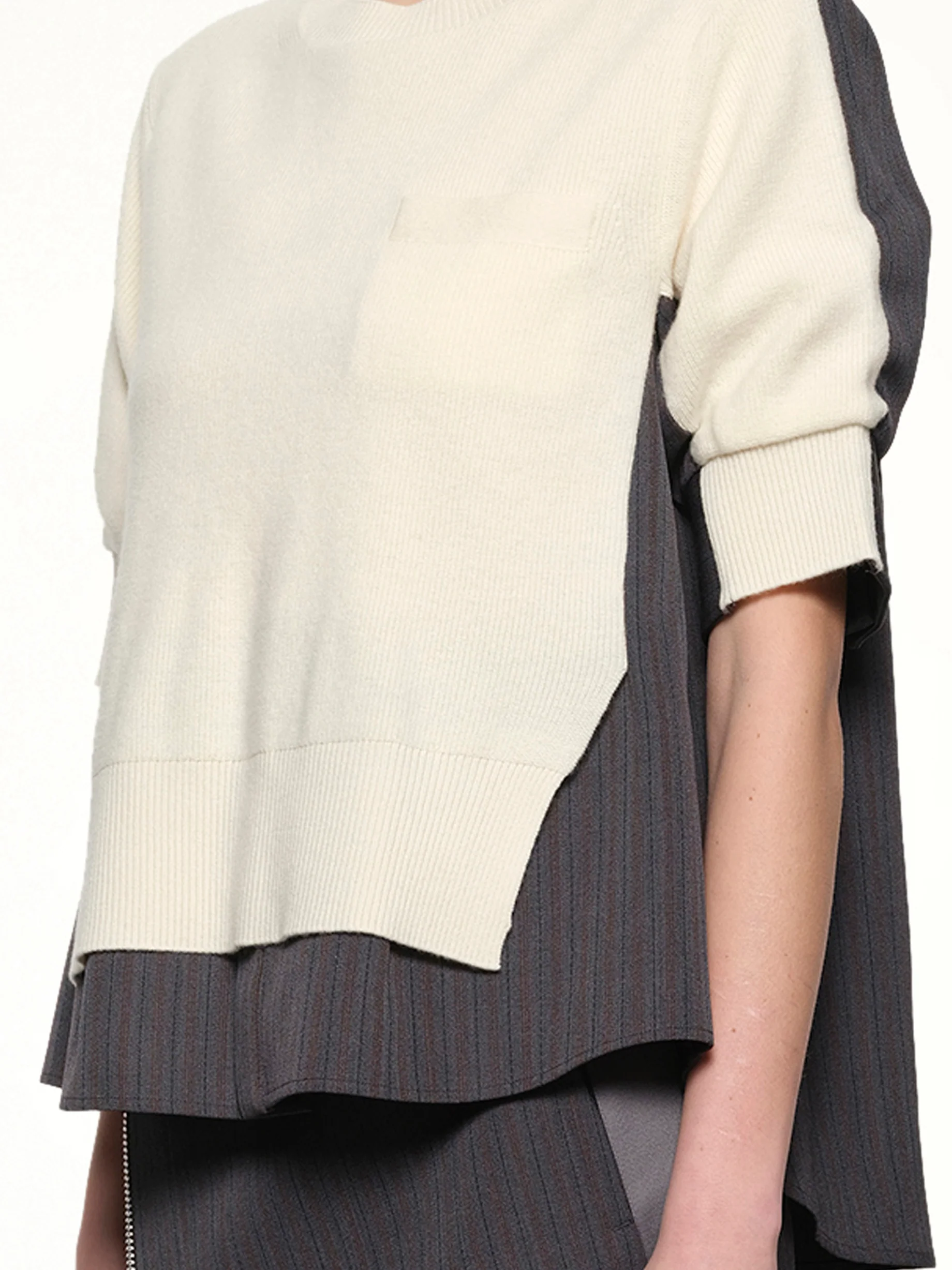 Stripe Doeskin x Wool Knit Pullover in Off White/Gray - Image 6