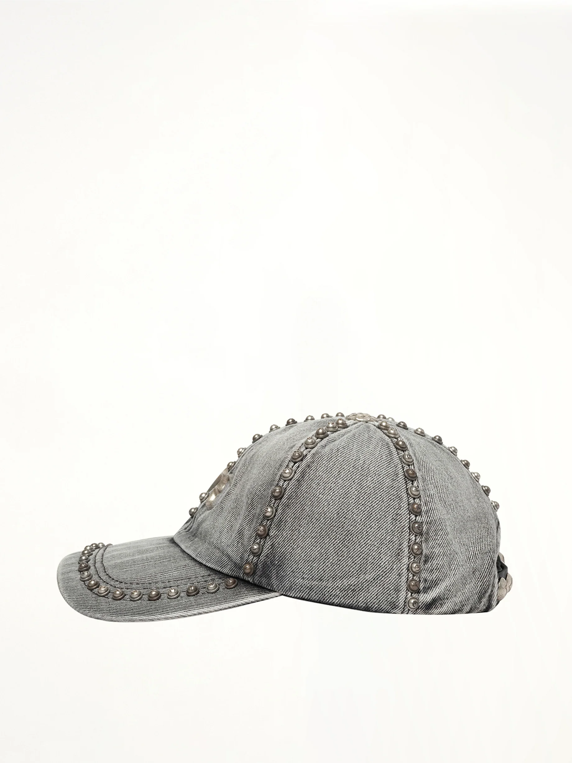 Studded Denim Cap in Black - Image 2