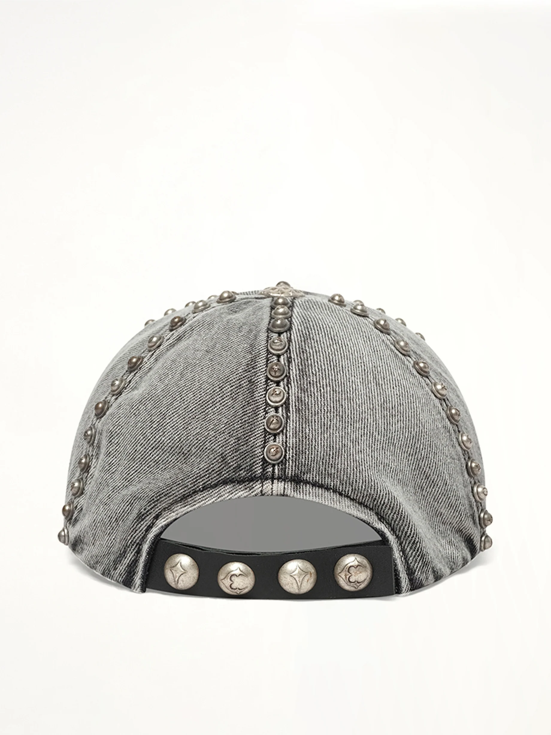 Studded Denim Cap in Black - Image 3