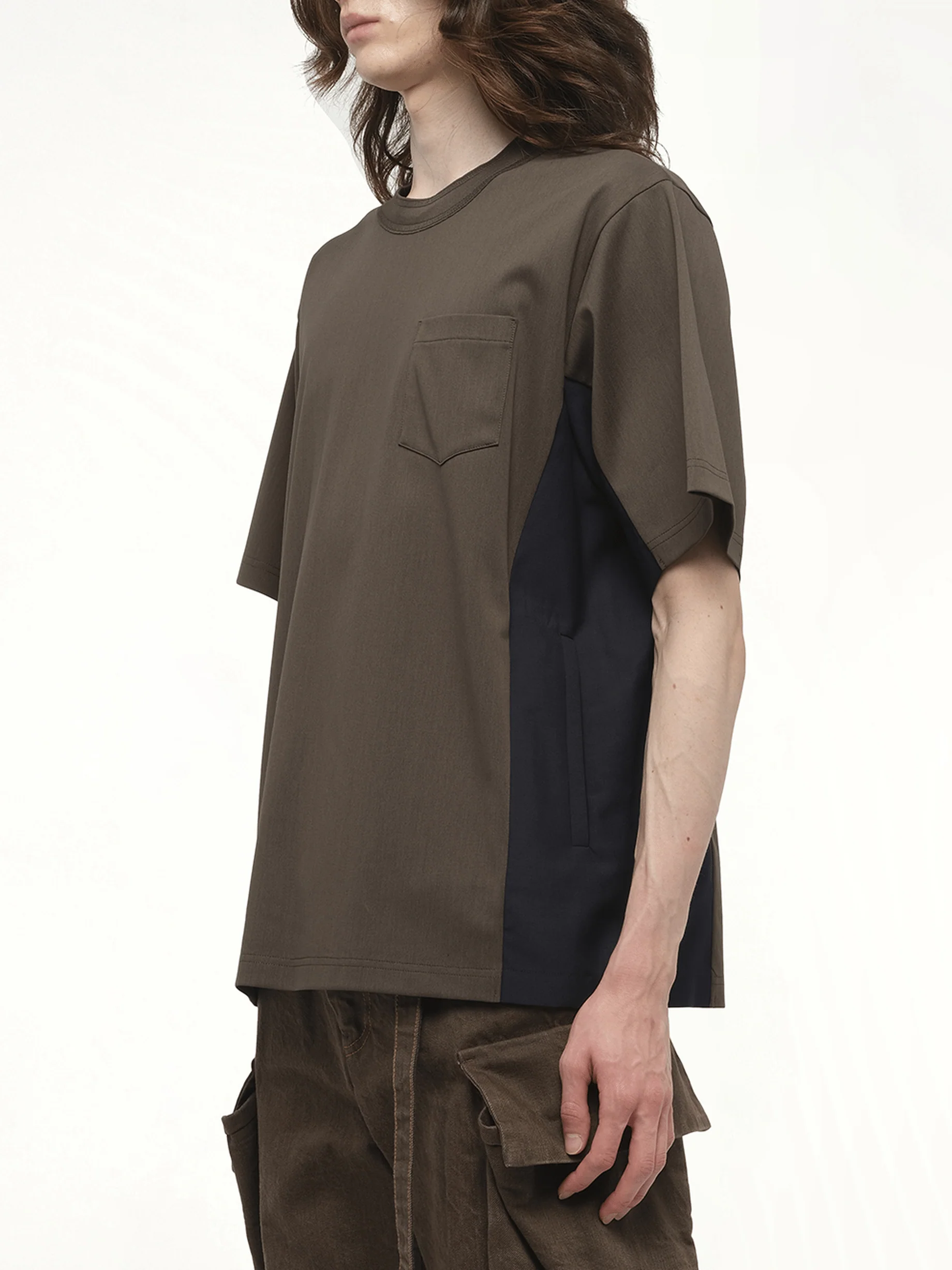 Suiting x Cotton Jersey T-Shirt in Khaki/Navy - Image 5