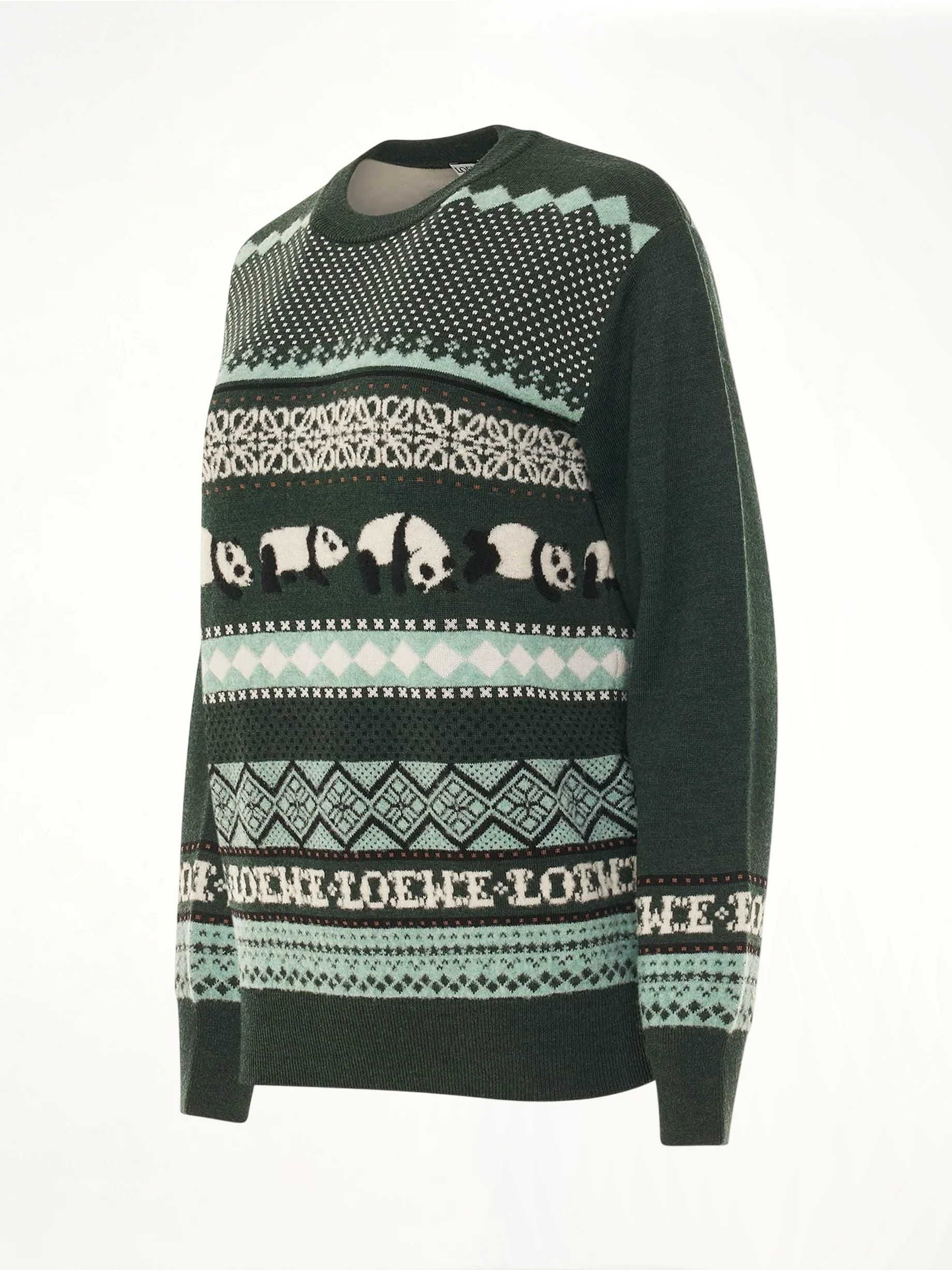 Suna Fujita Panda Knit Sweater in Dark Green/Multicolour - Image 2