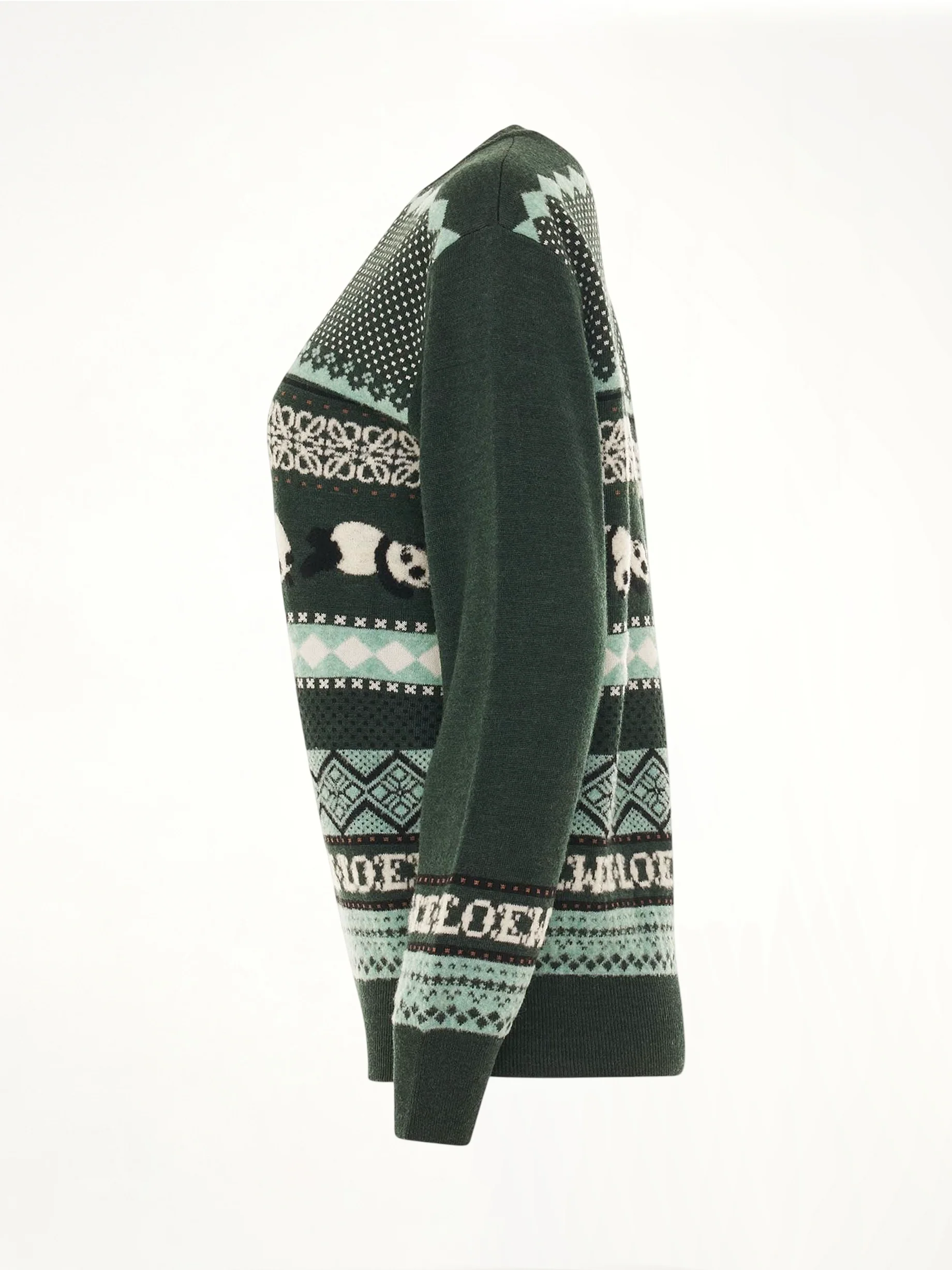 Suna Fujita Panda Knit Sweater in Dark Green/Multicolour - Image 3