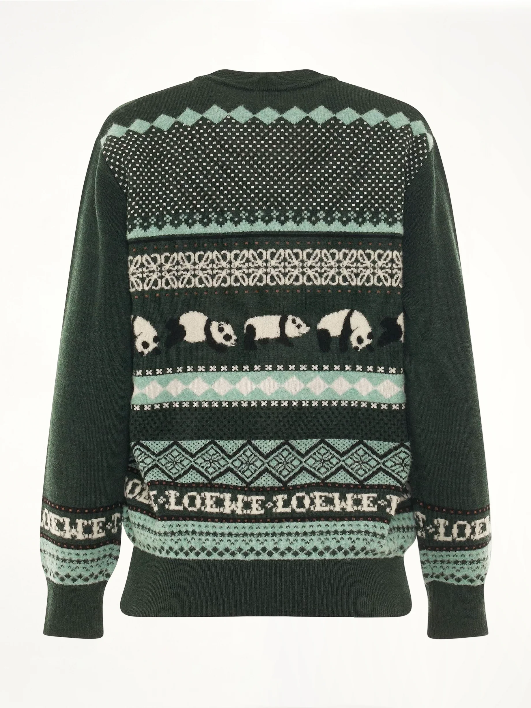 Suna Fujita Panda Knit Sweater in Dark Green/Multicolour - Image 4