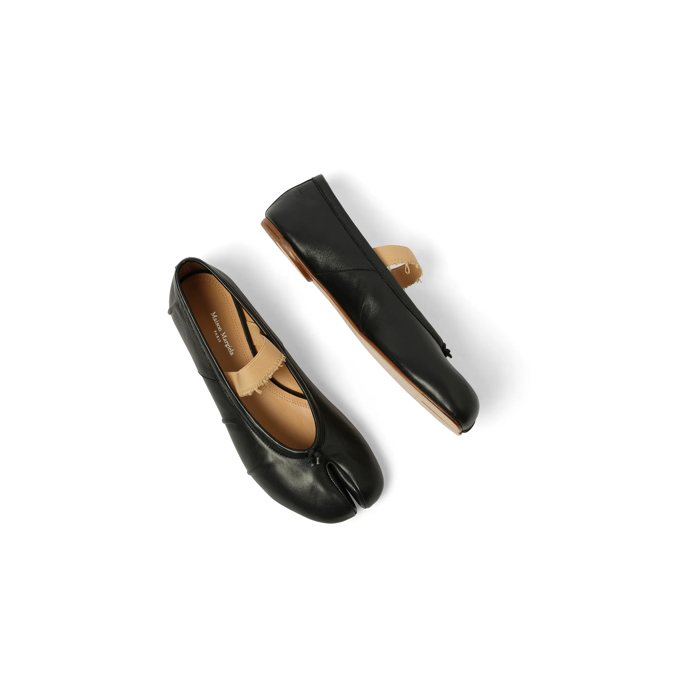 Tabi Ballerina Flat Elastic Band in Black/Nude - Image 4
