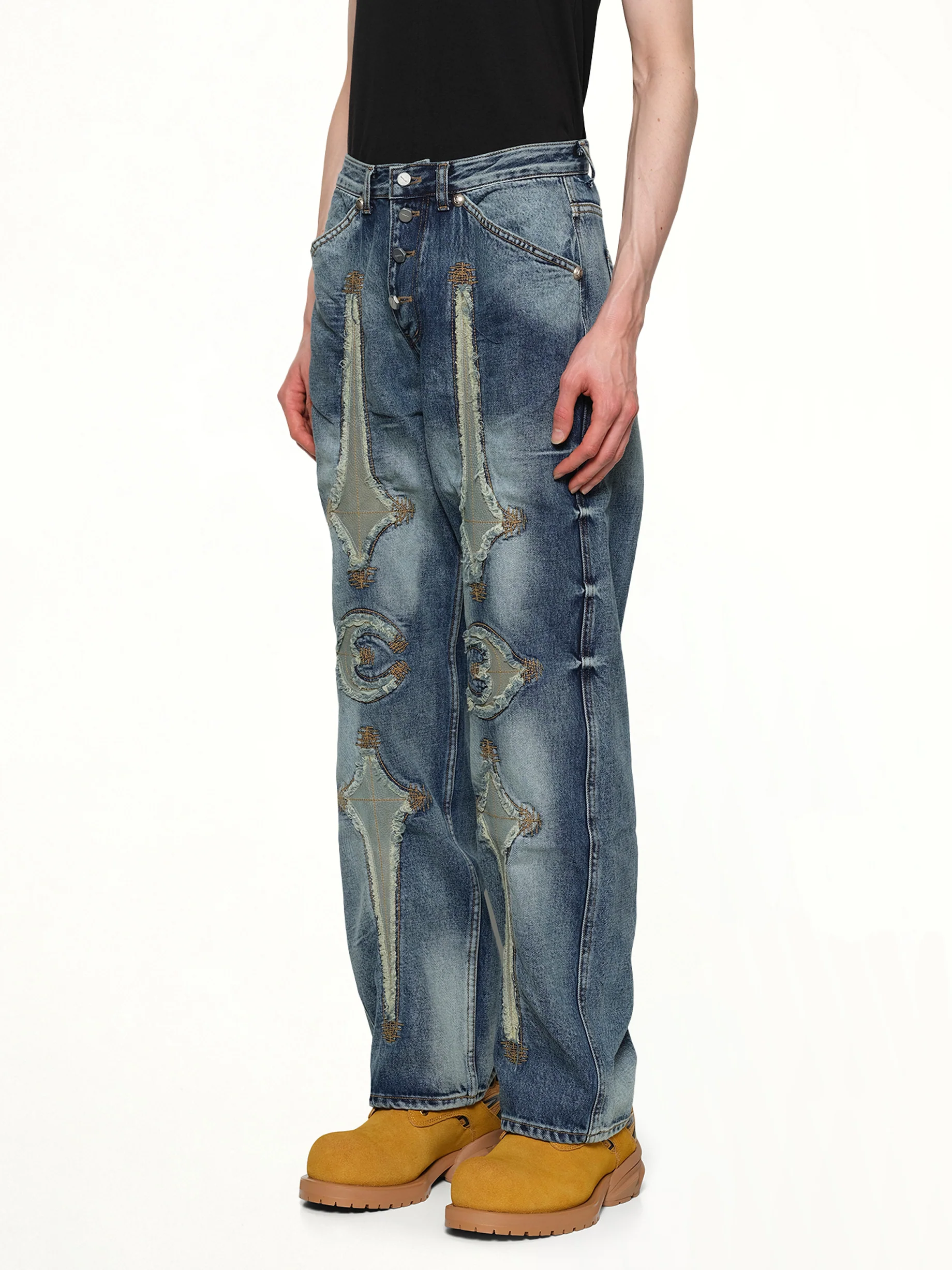 TC Bone Leather Denim Pants in Blue - Image 3