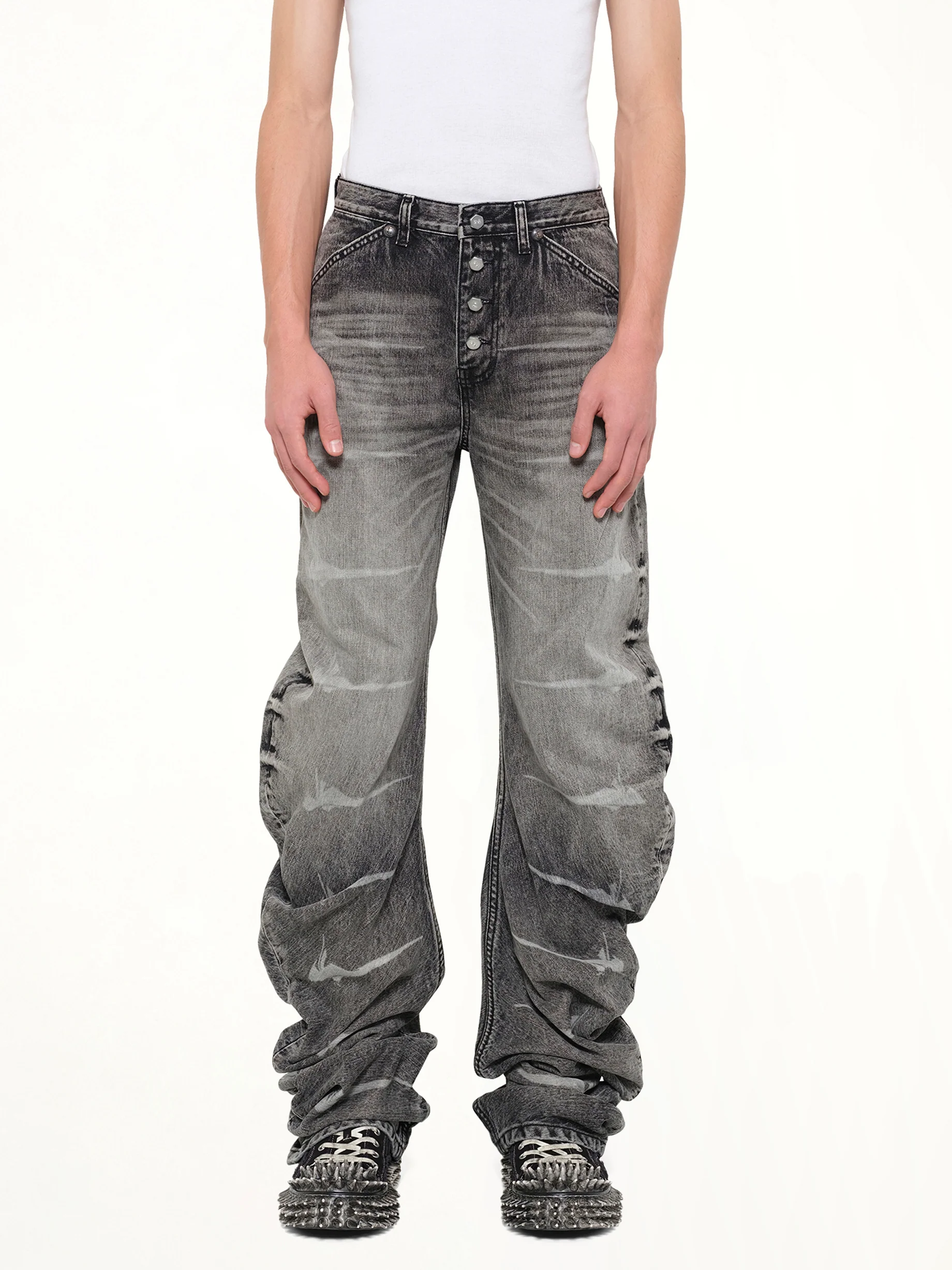 TC Laser Washed Parkour Denim Pants in Black