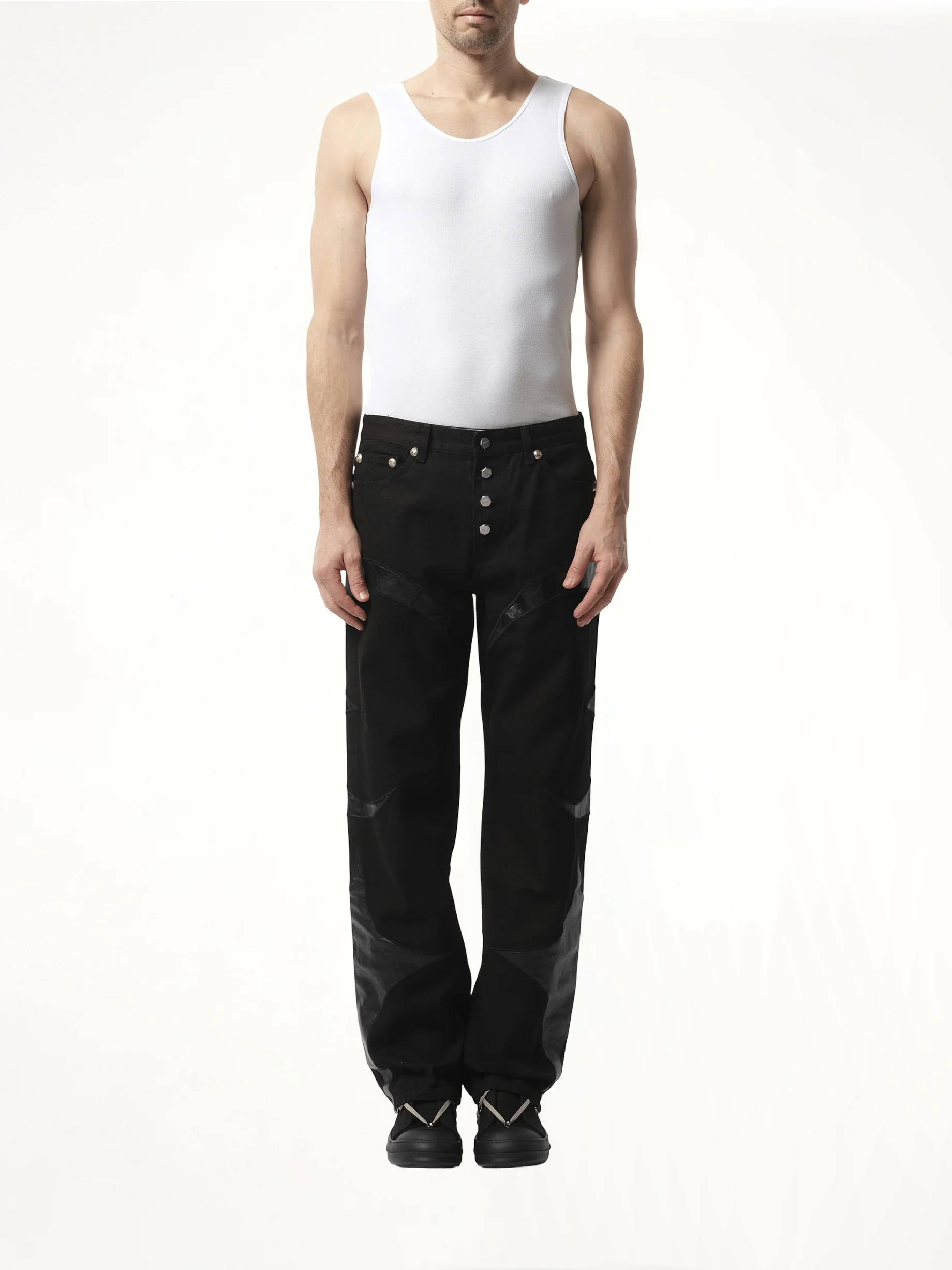 TC Leather Washing Denim Pants in Black - Image 4