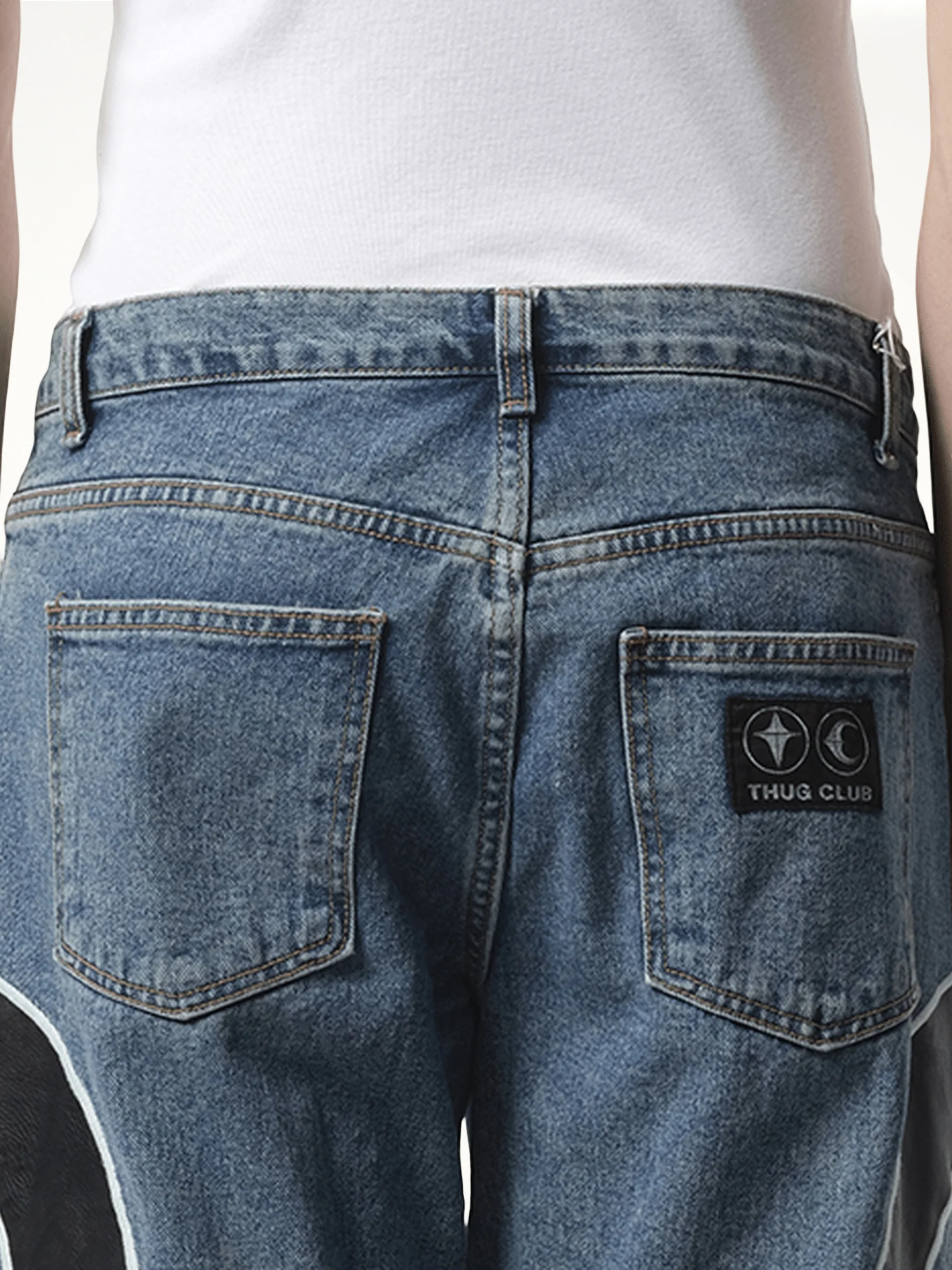 TC Leather Washing Denim Pants in Blue/Black - Image 3