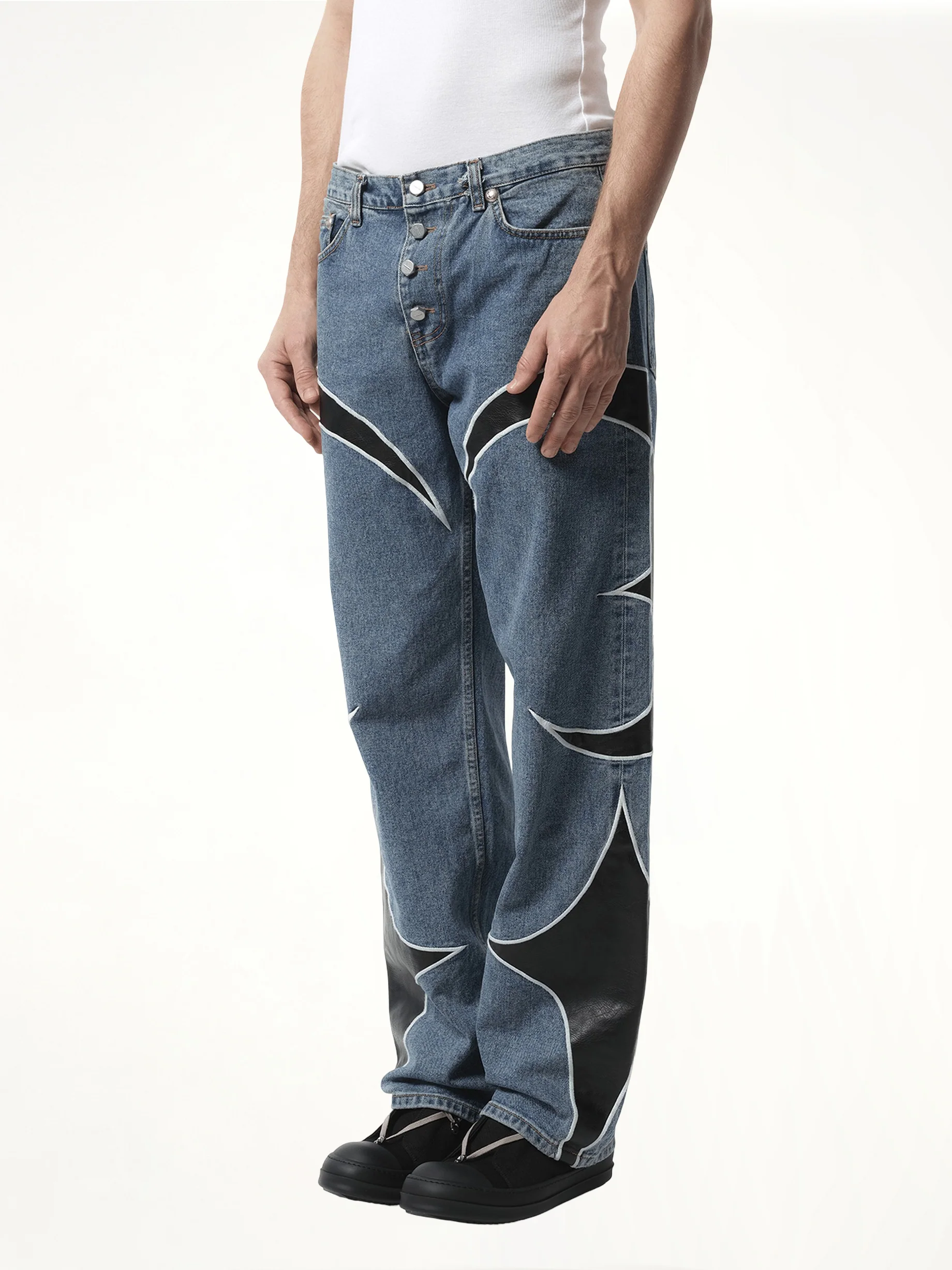 TC Leather Washing Denim Pants in Blue/Black - Image 5