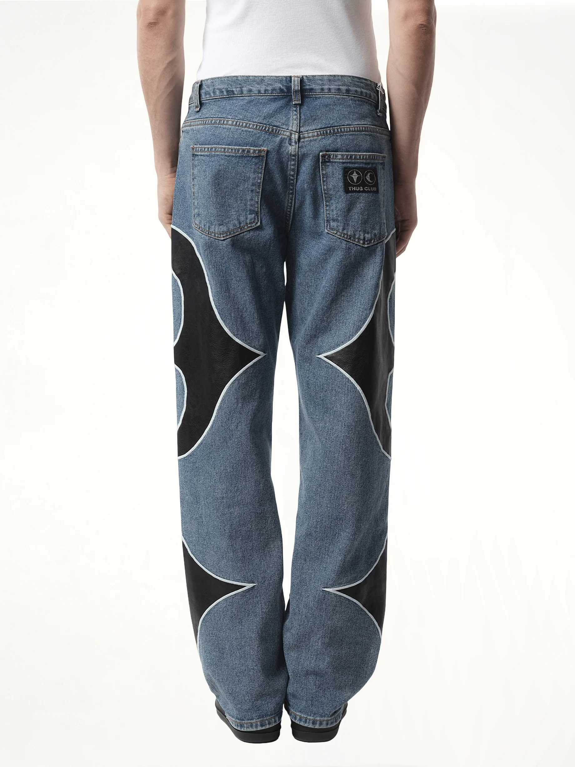 TC Leather Washing Denim Pants in Blue/Black - Image 6