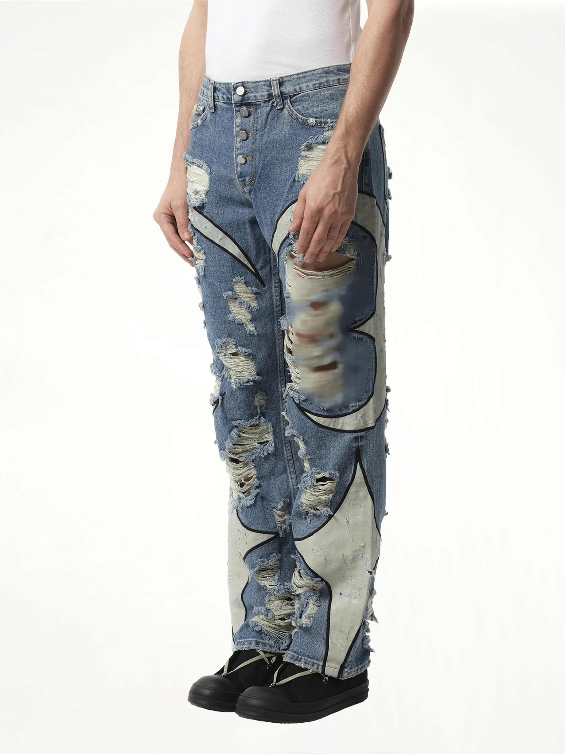 TC Leather Washing Denim Pants War Ver in Blue - Image 3
