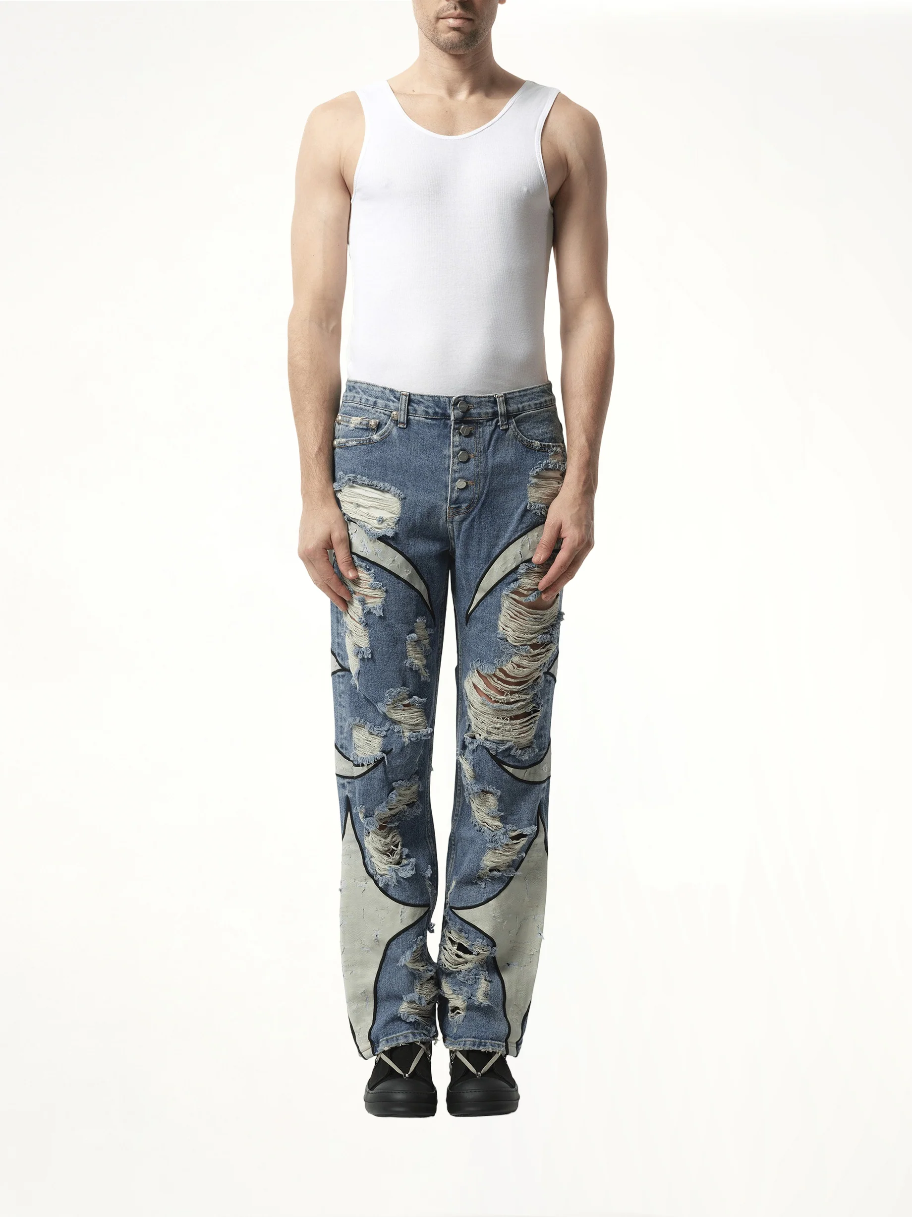 TC Leather Washing Denim Pants War Ver in Blue - Image 4