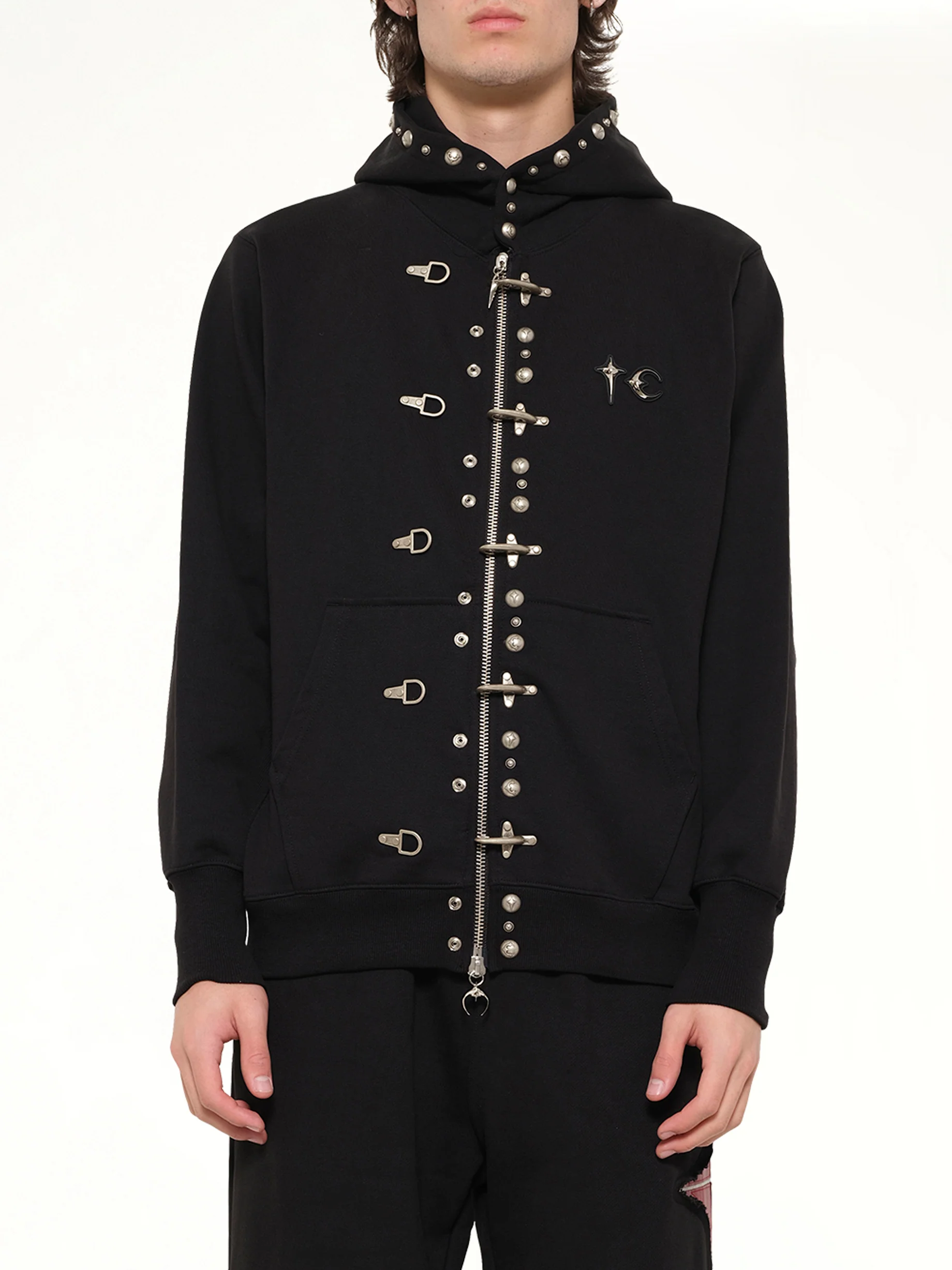 TC Studded Line Zip-Up Hoodie in Black
