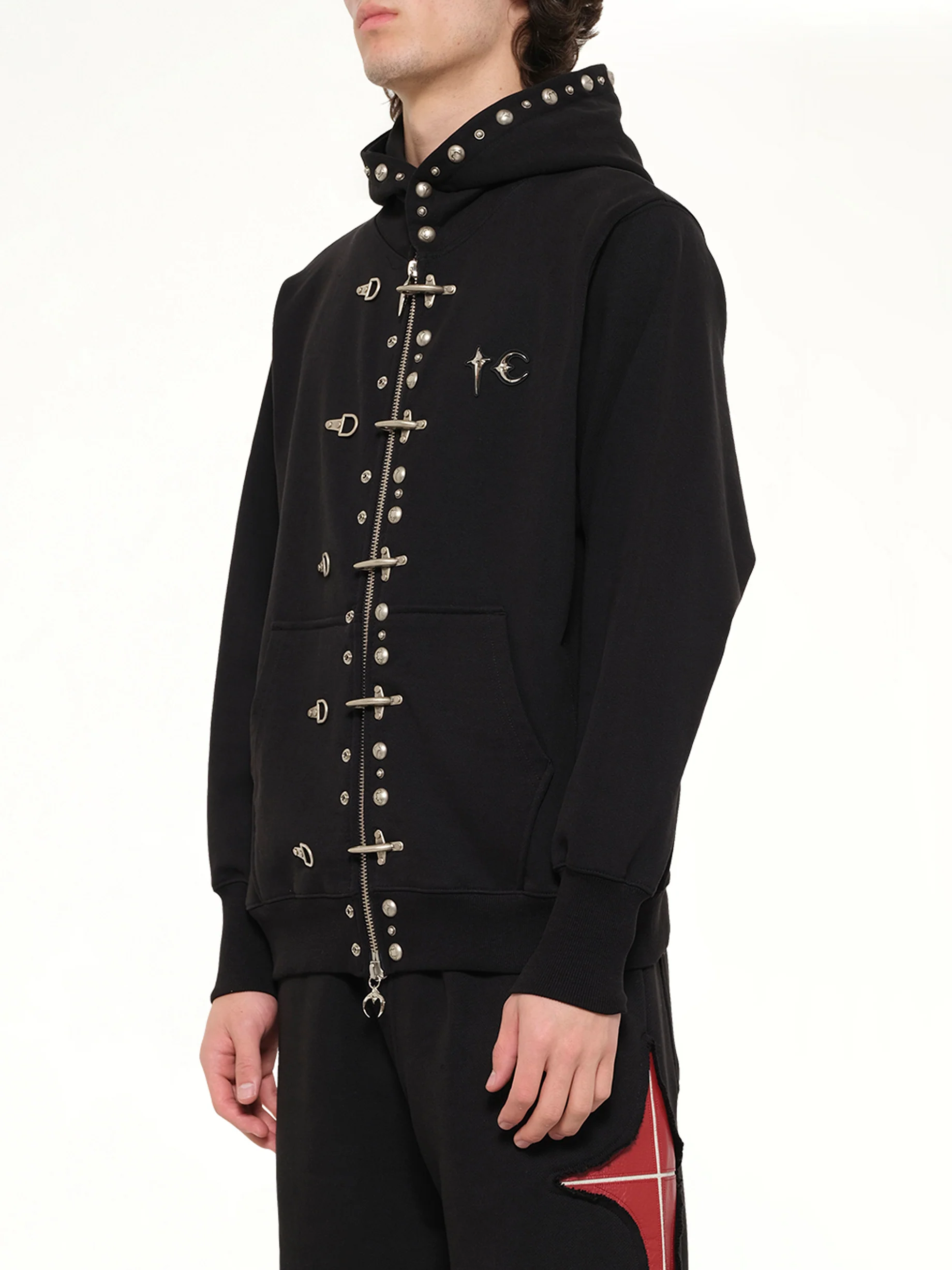 TC Studded Line Zip-Up Hoodie in Black - Image 3