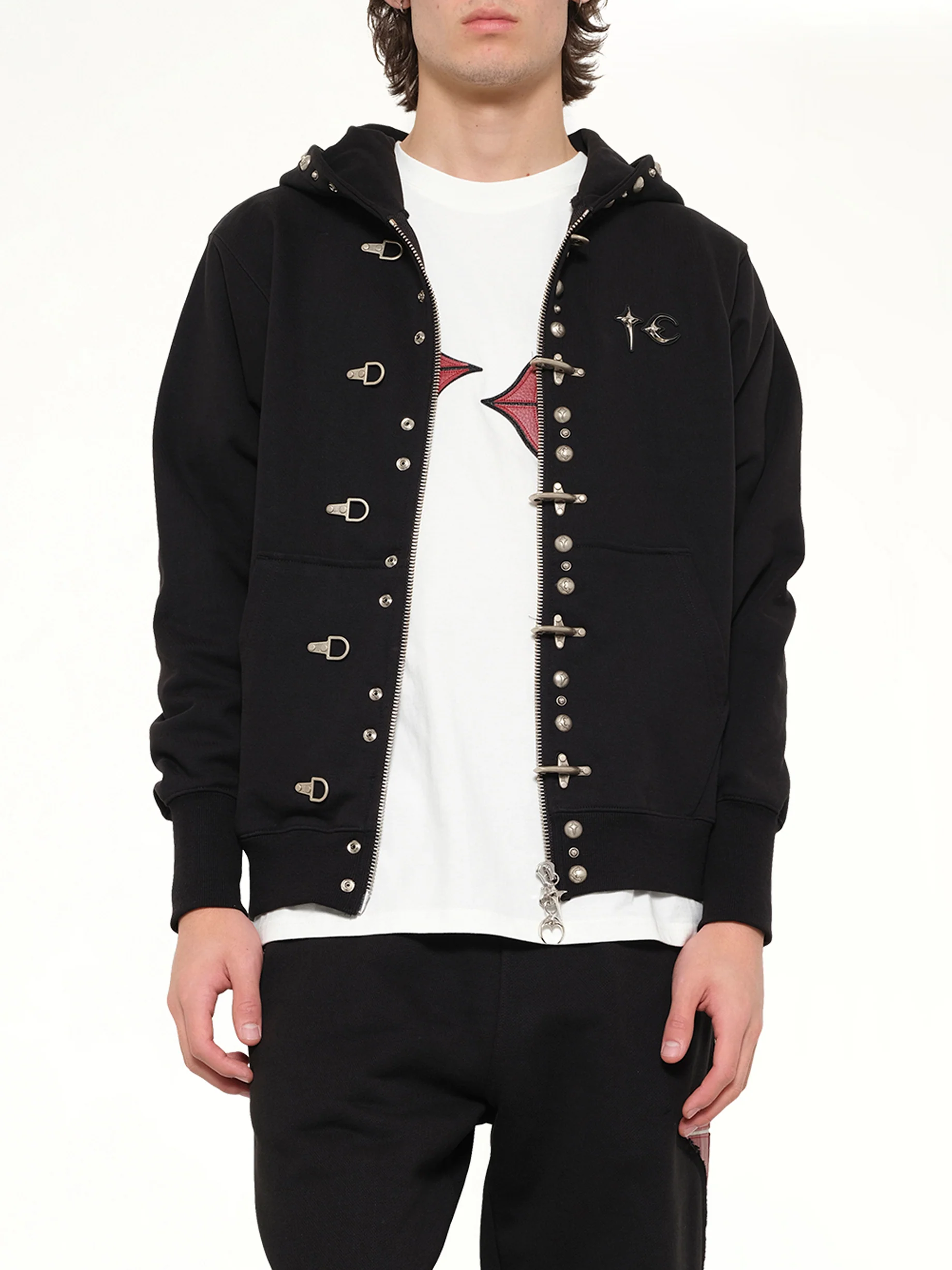 TC Studded Line Zip-Up Hoodie in Black - Image 6