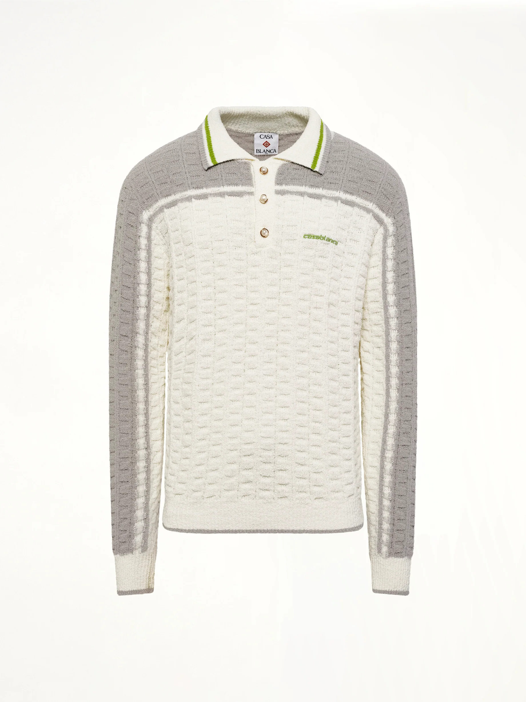 Tennis Boucle Long Sleeve Polo Shirt in White - Image 2