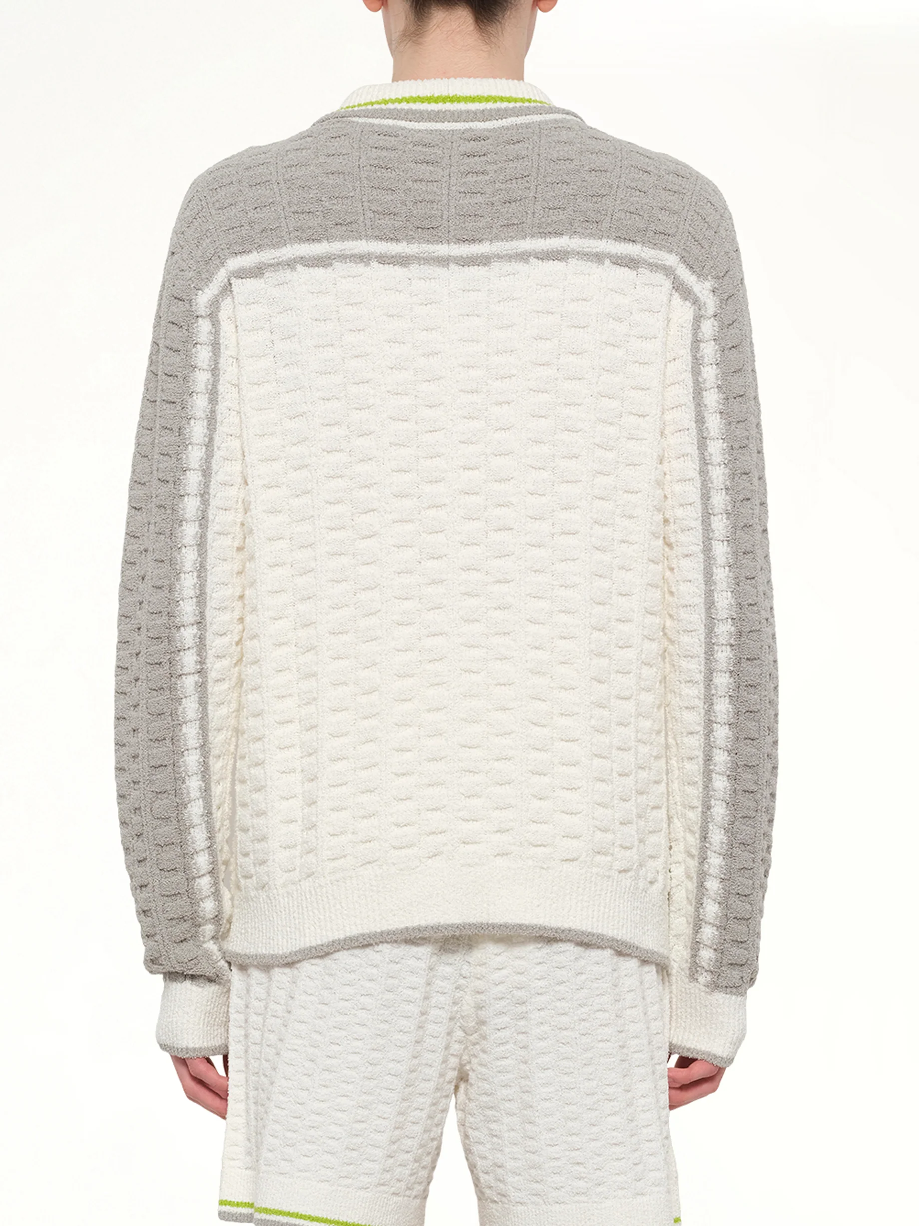 Tennis Boucle Long Sleeve Polo Shirt in White - Image 5