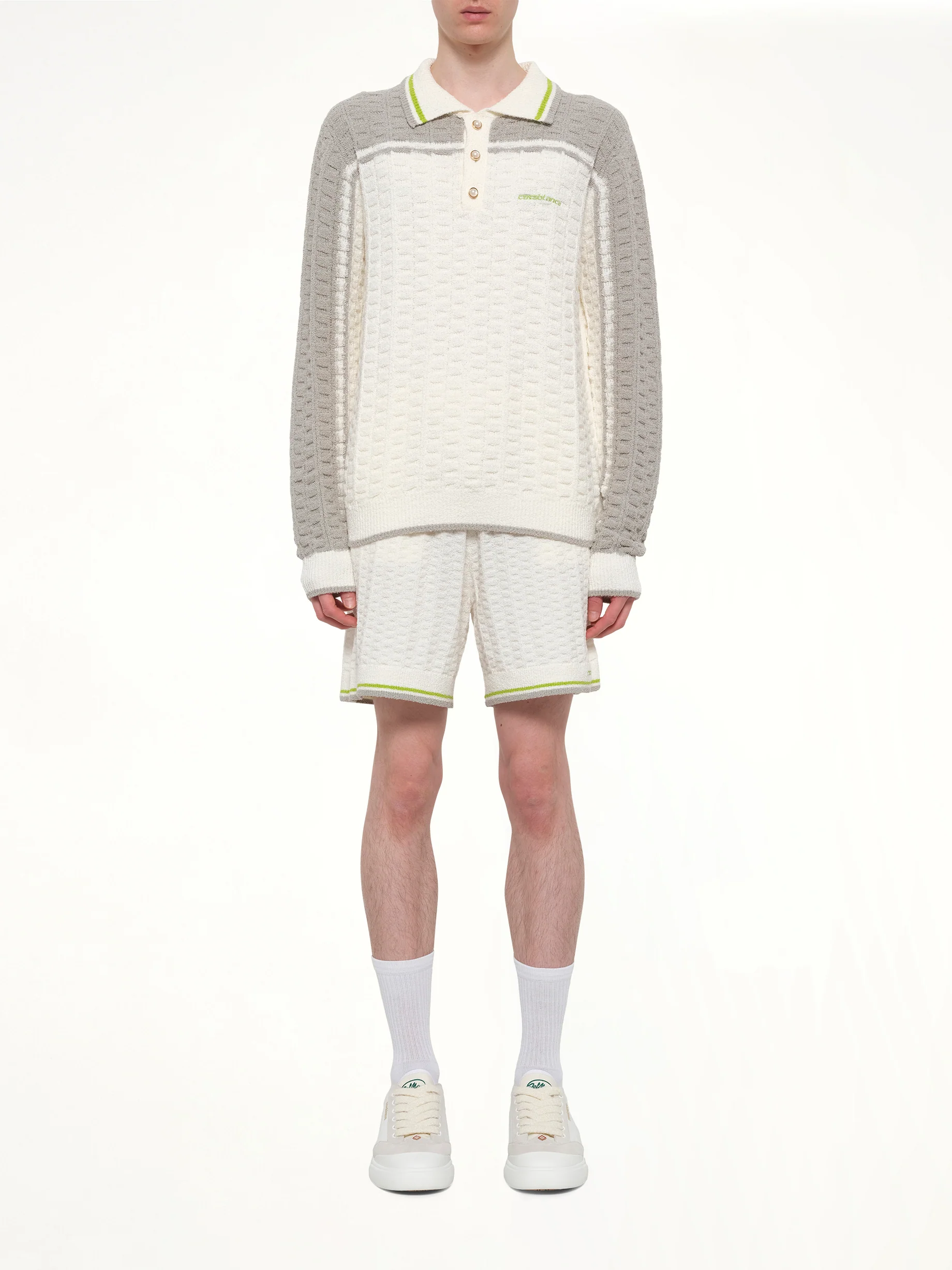 Tennis Boucle Long Sleeve Polo Shirt in White - Image 6