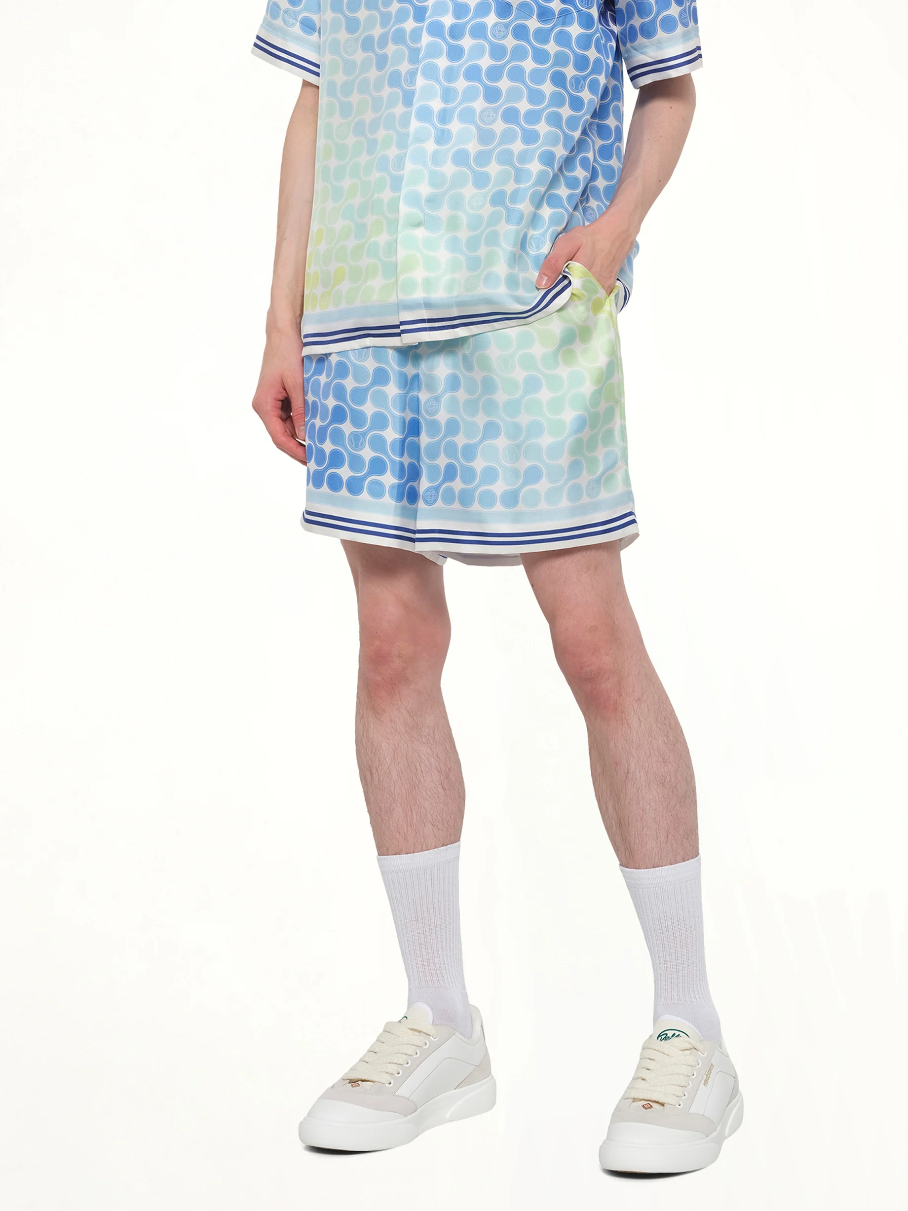Tennis Tile Silk Shorts in Multicolour - Image 6