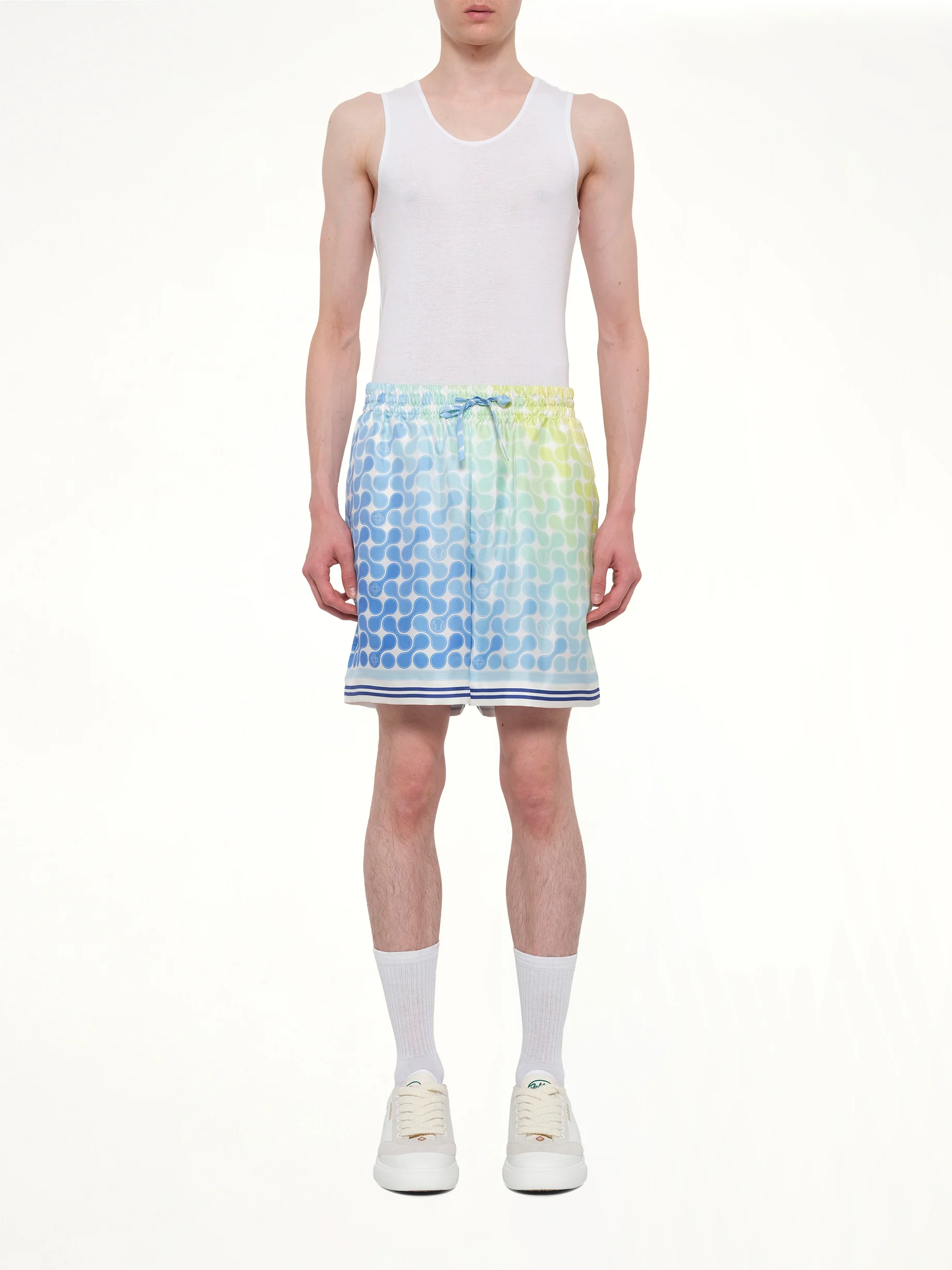 Tennis Tile Silk Shorts in Multicolour - Image 7