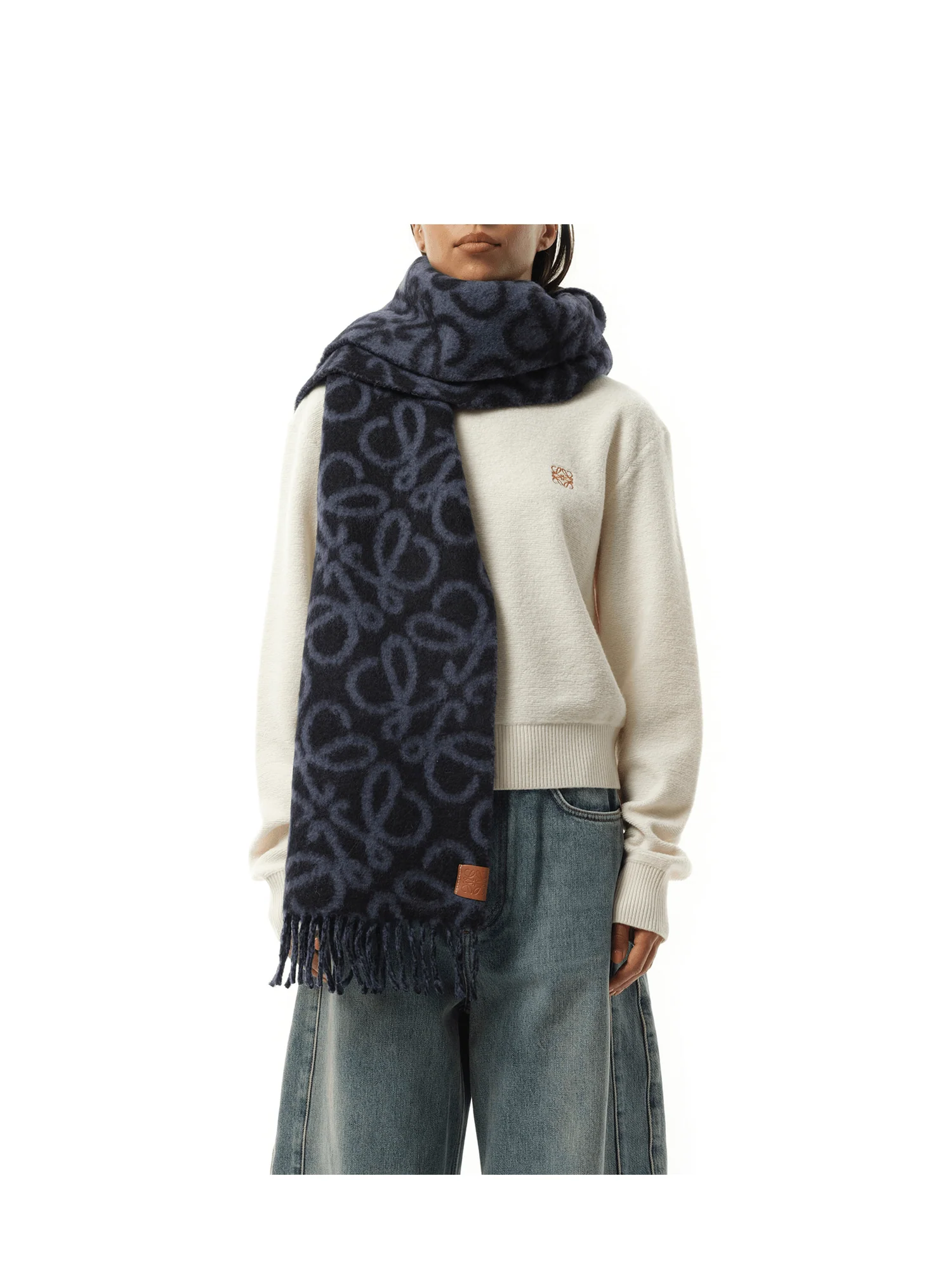 Textured Anagram Scarf in Navy Blue/Blue