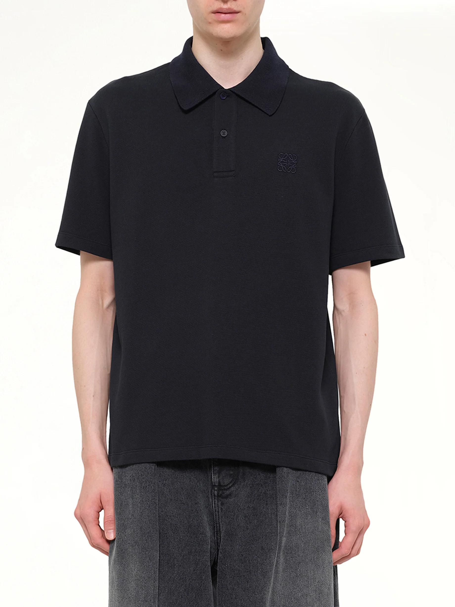 Tonal Anagram Polo in Navy Blue