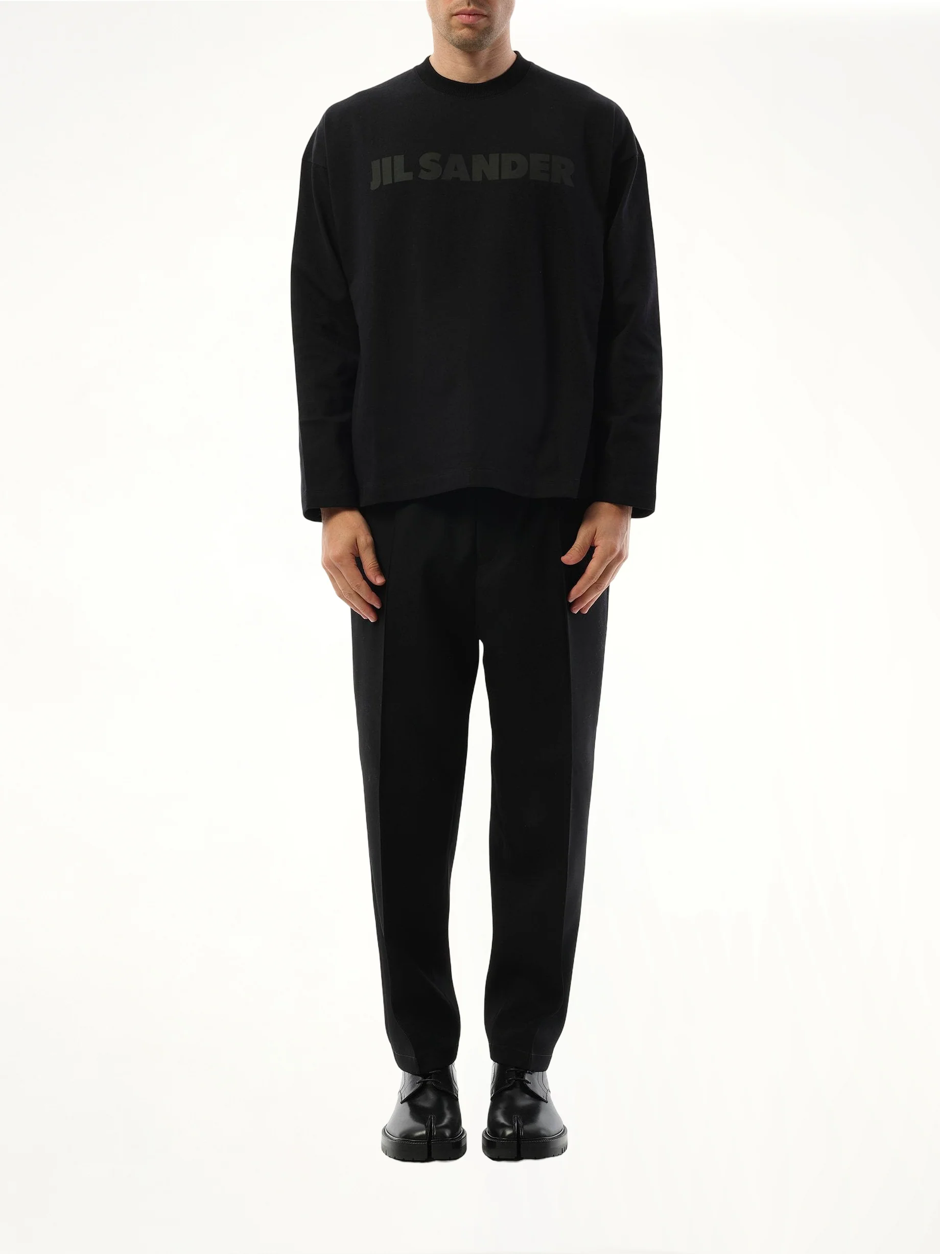 Tonal Jil Sander Logo Long Sleeve T-Shirt in Black - Image 4
