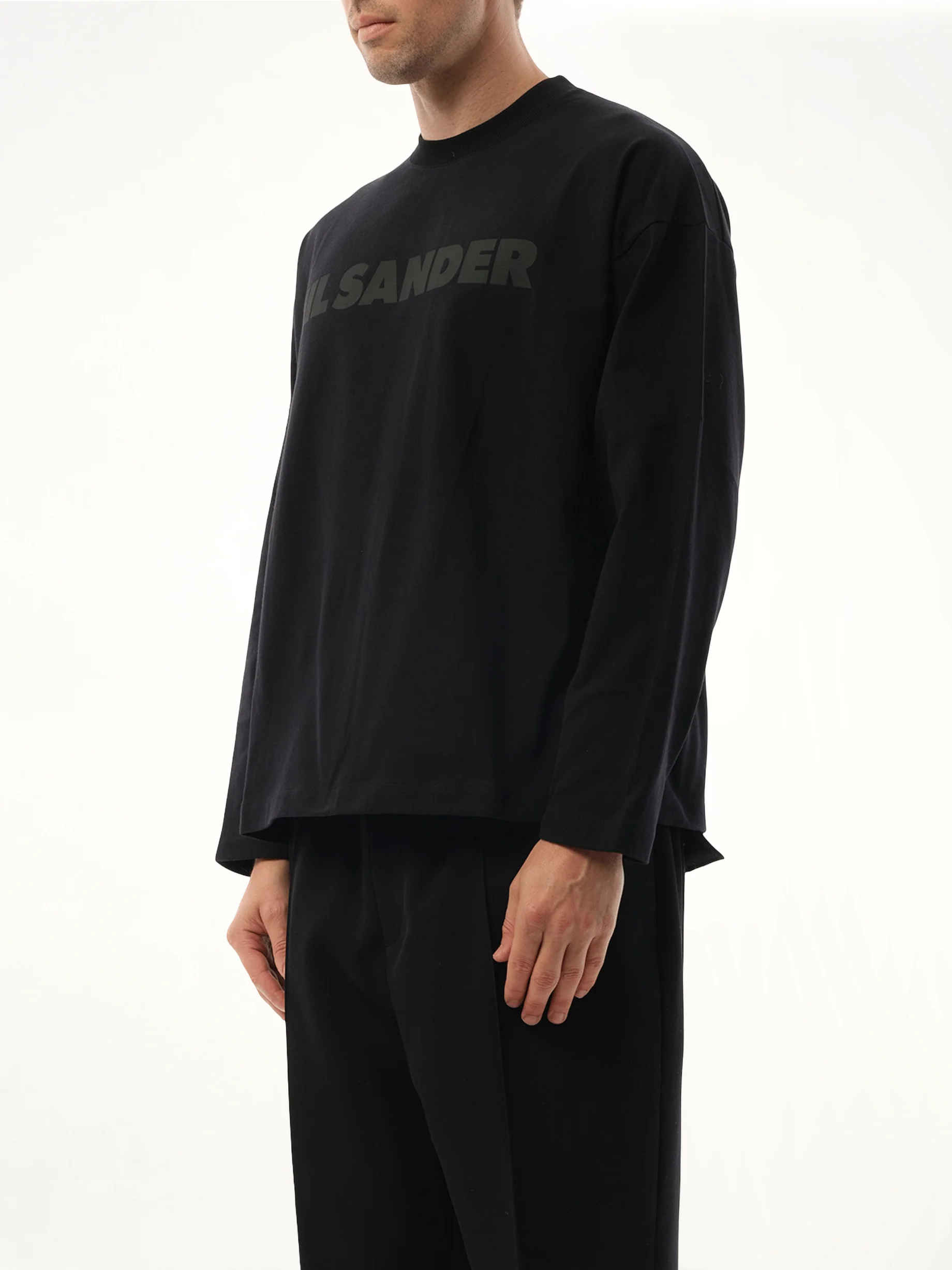 Tonal Jil Sander Logo Long Sleeve T-Shirt in Black - Image 5
