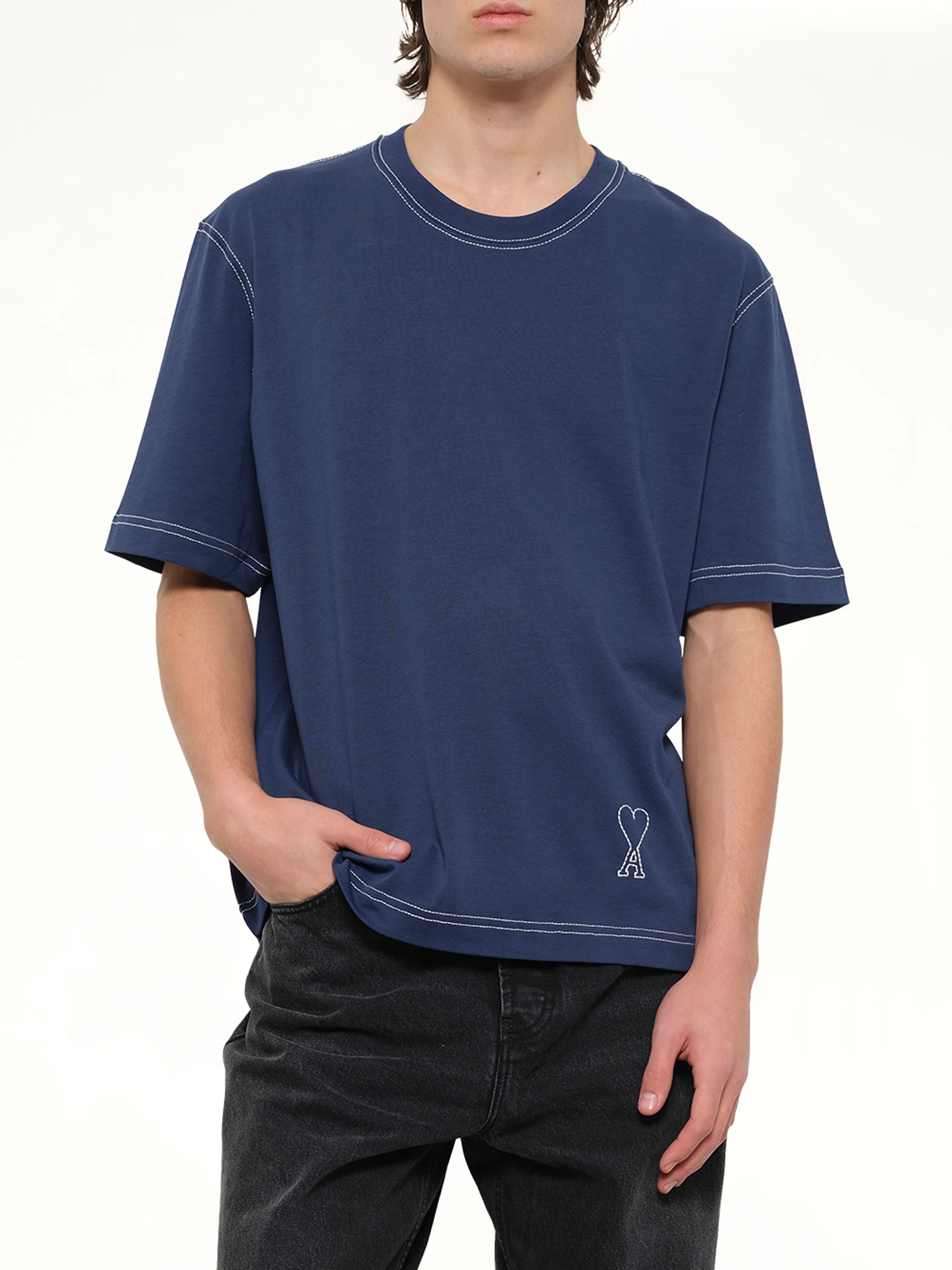 Topstitched ADC T-Shirt in Navy - Image 6