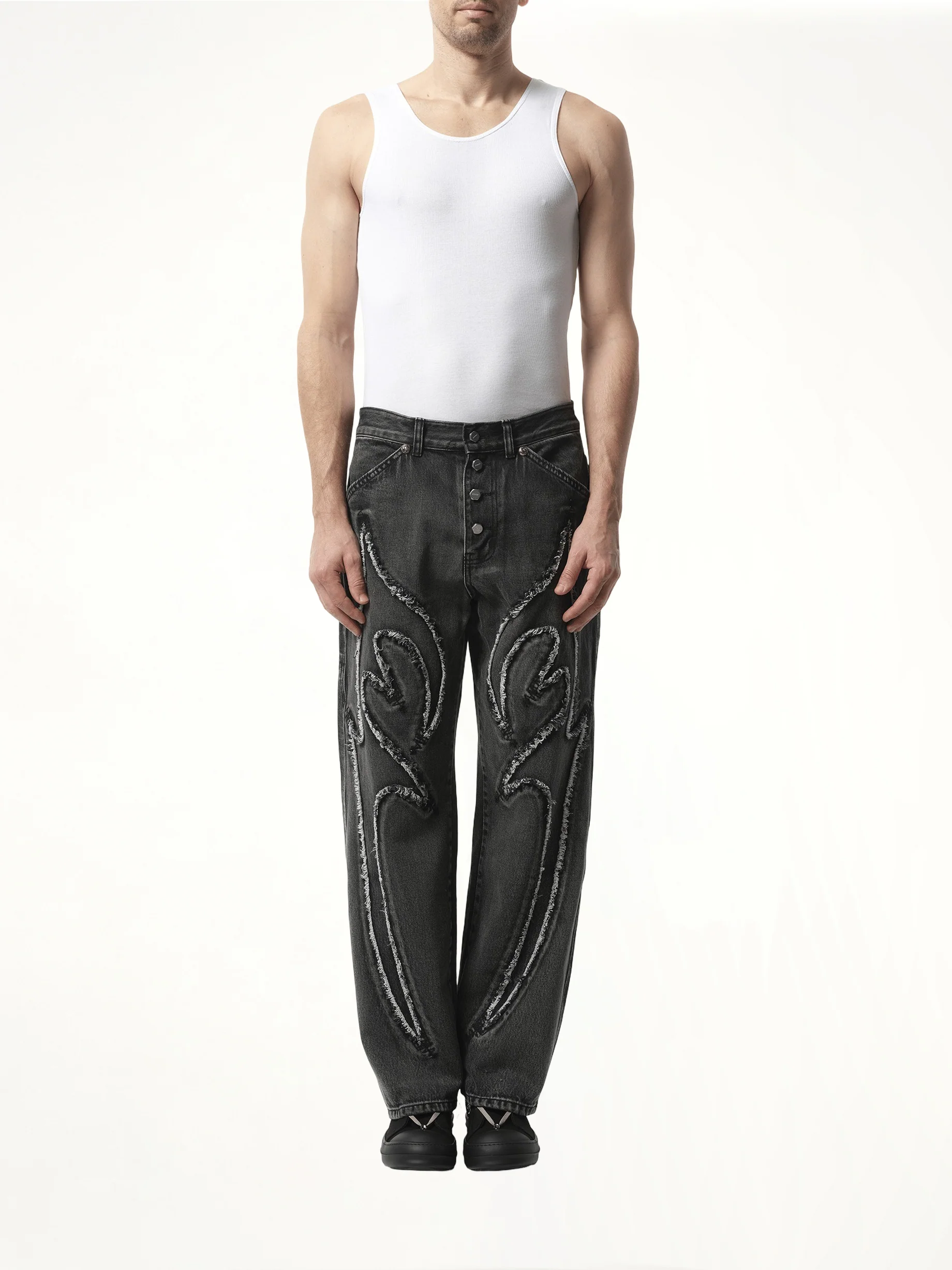 Tribal Denim Pants in Black - Image 4