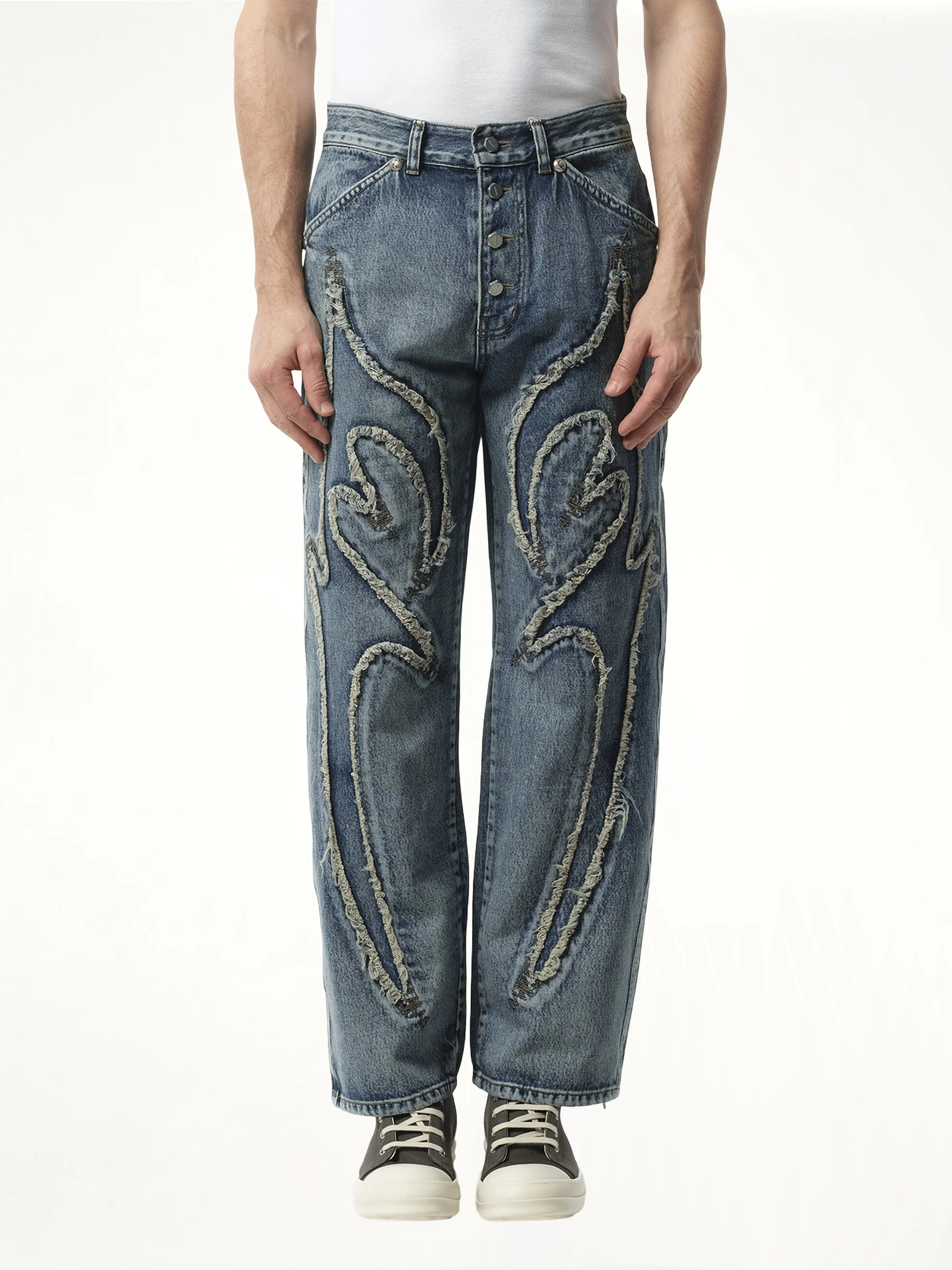 Tribal Denim Pants in Blue