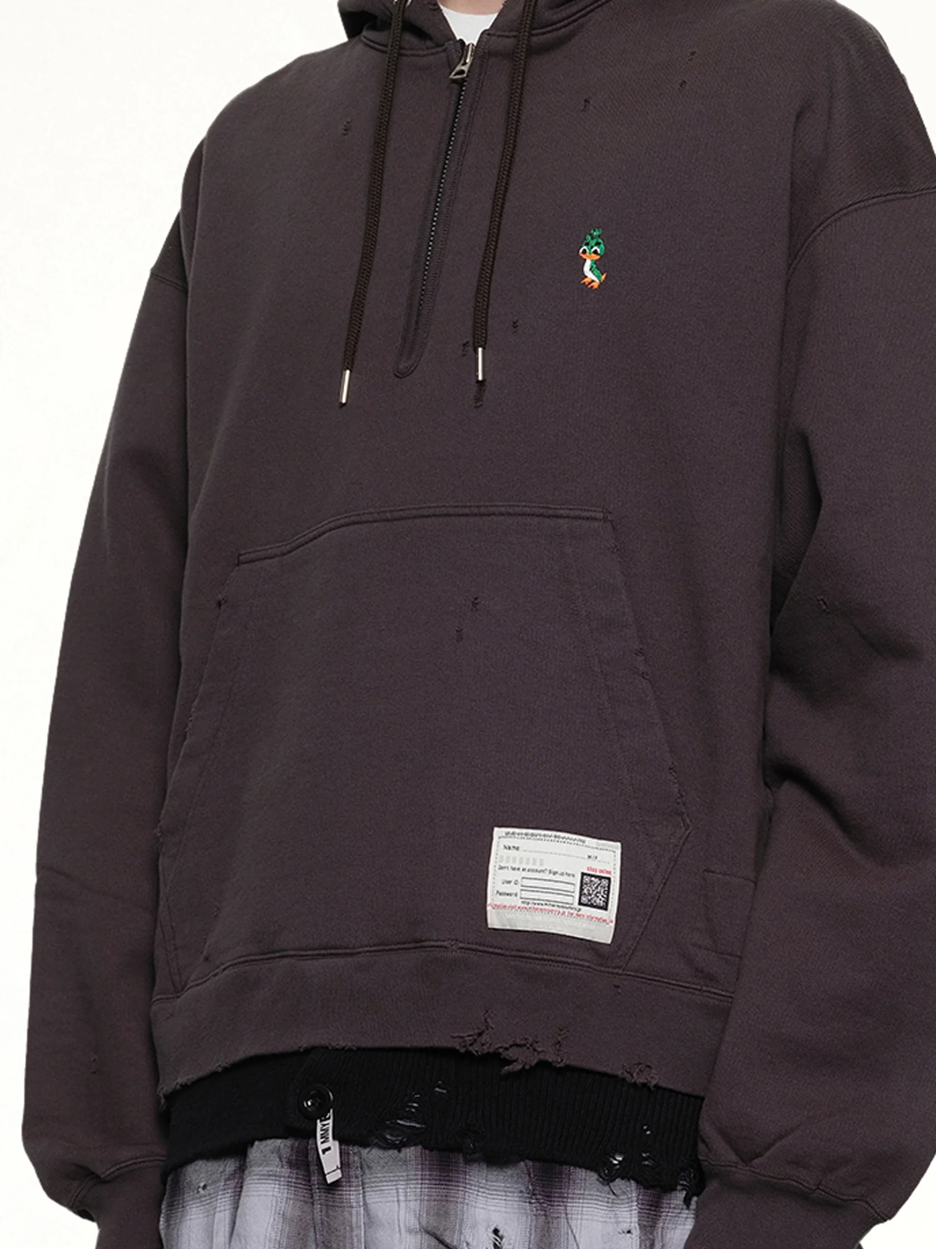 Triple Layered Half Zip Hoodie in Black - Image 6