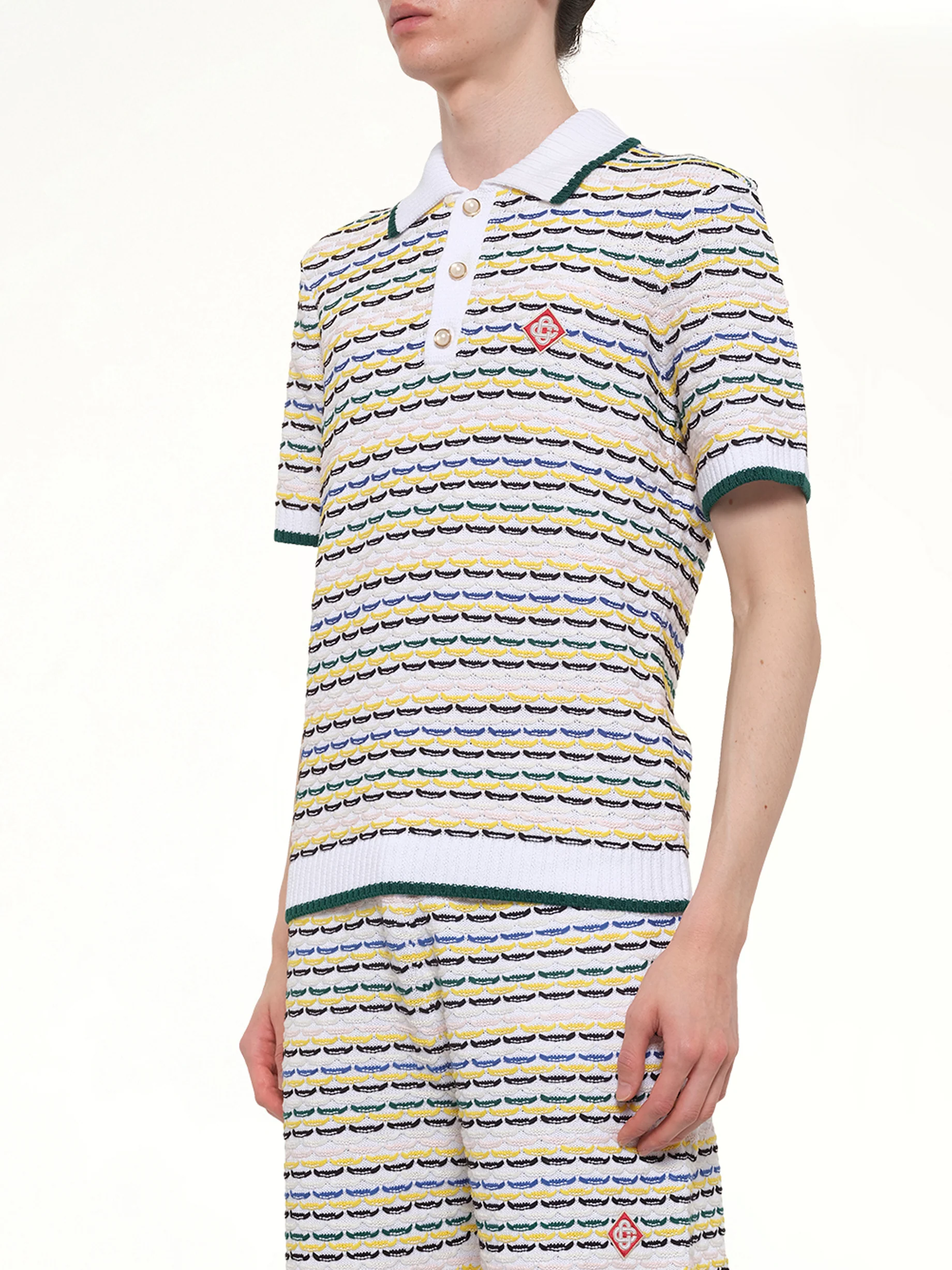 Tuck Stitch Polo Shirt in White - Image 3