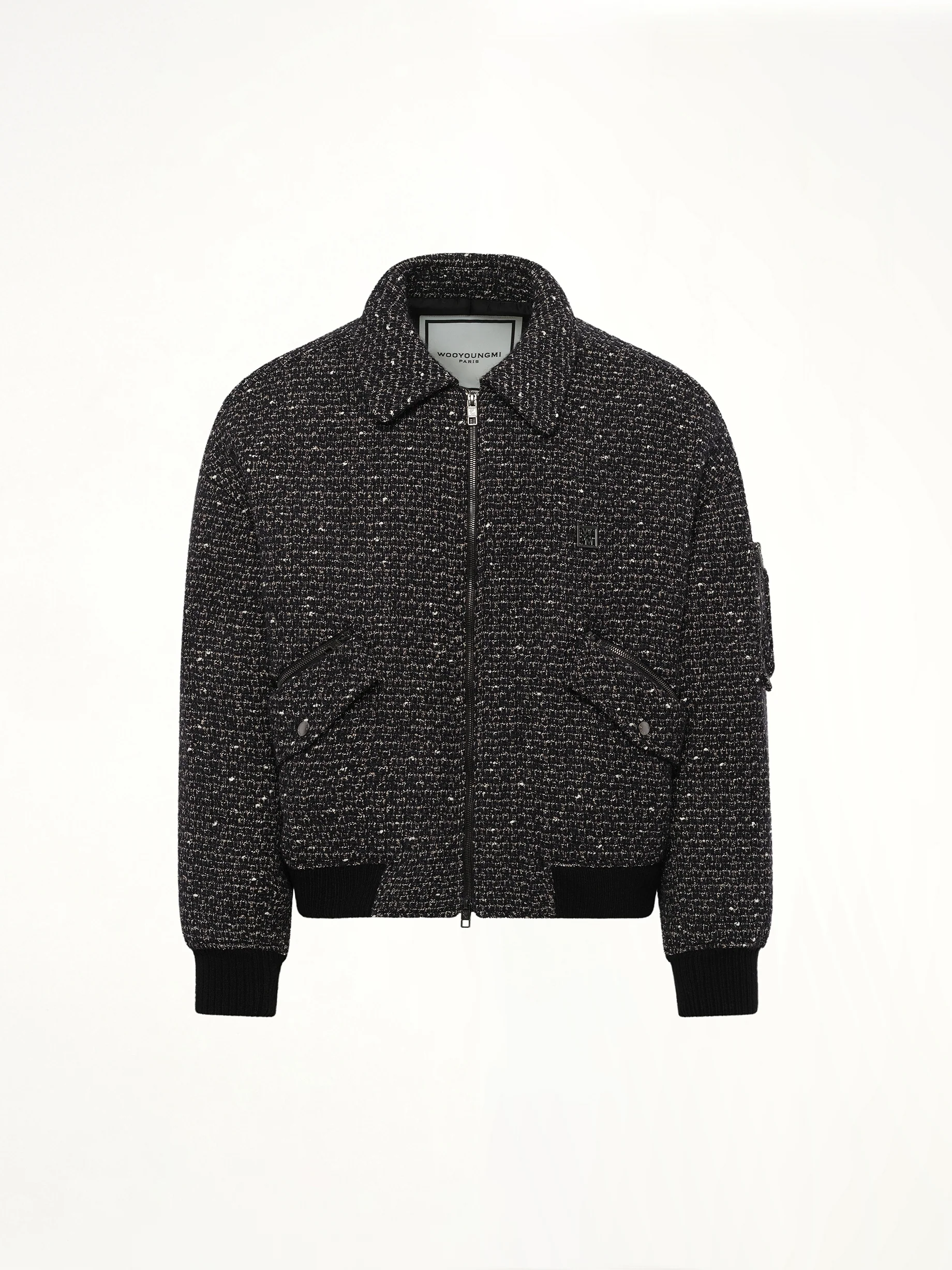 Tweed Bomber Jacket in Black - Image 2