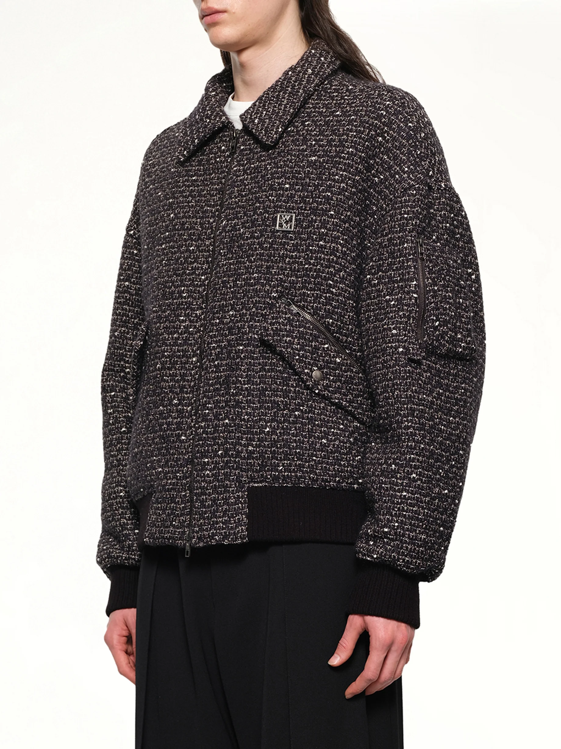 Tweed Bomber Jacket in Black - Image 3