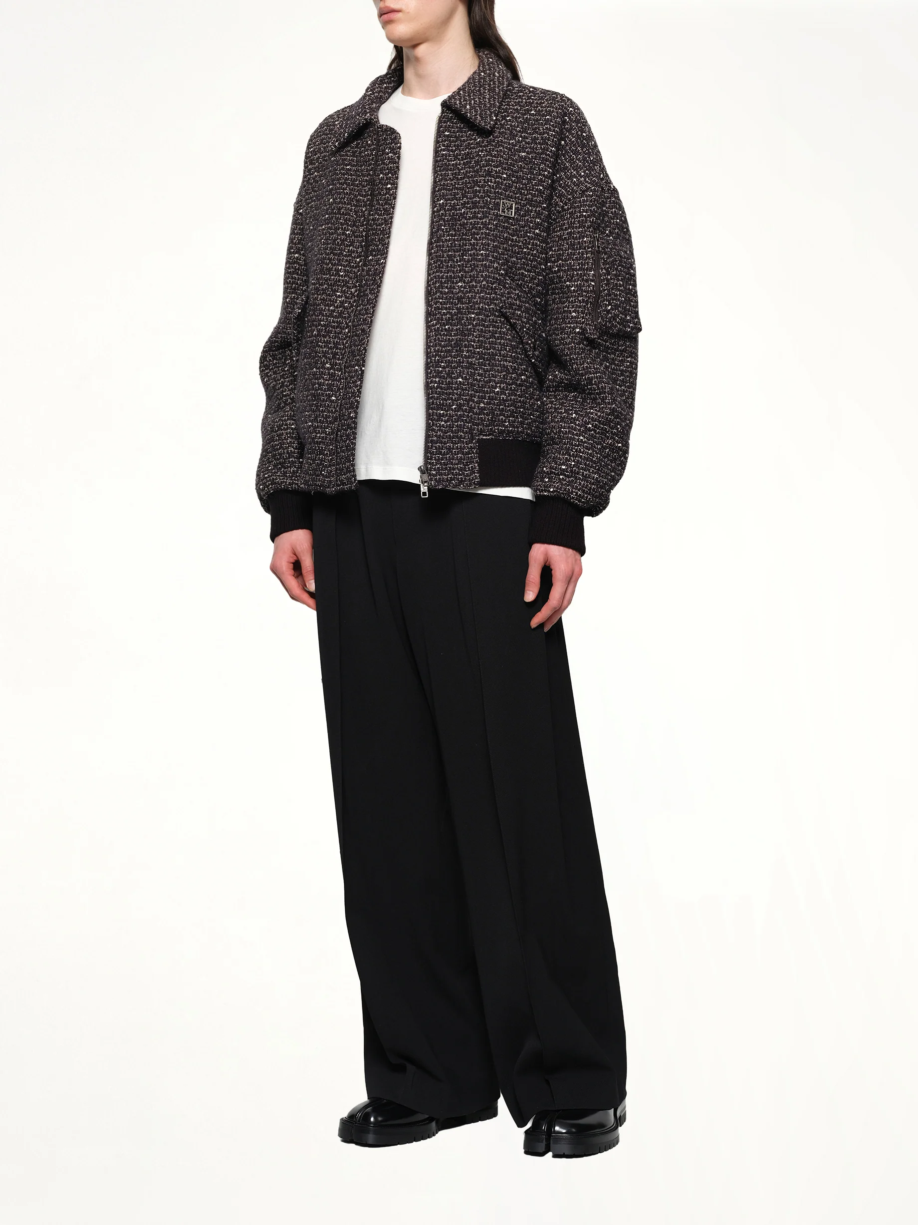 Tweed Bomber Jacket in Black - Image 4