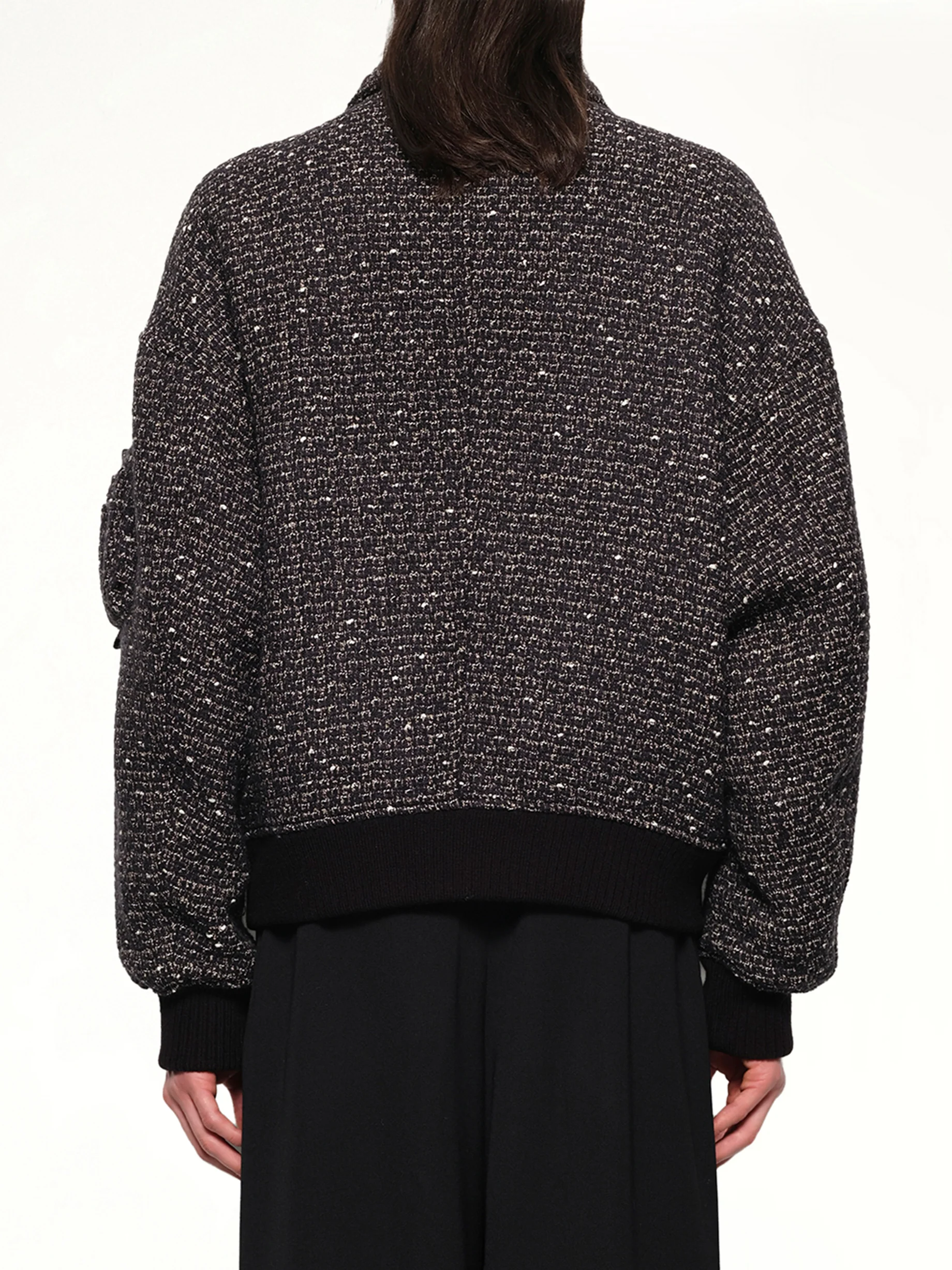 Tweed Bomber Jacket in Black - Image 5