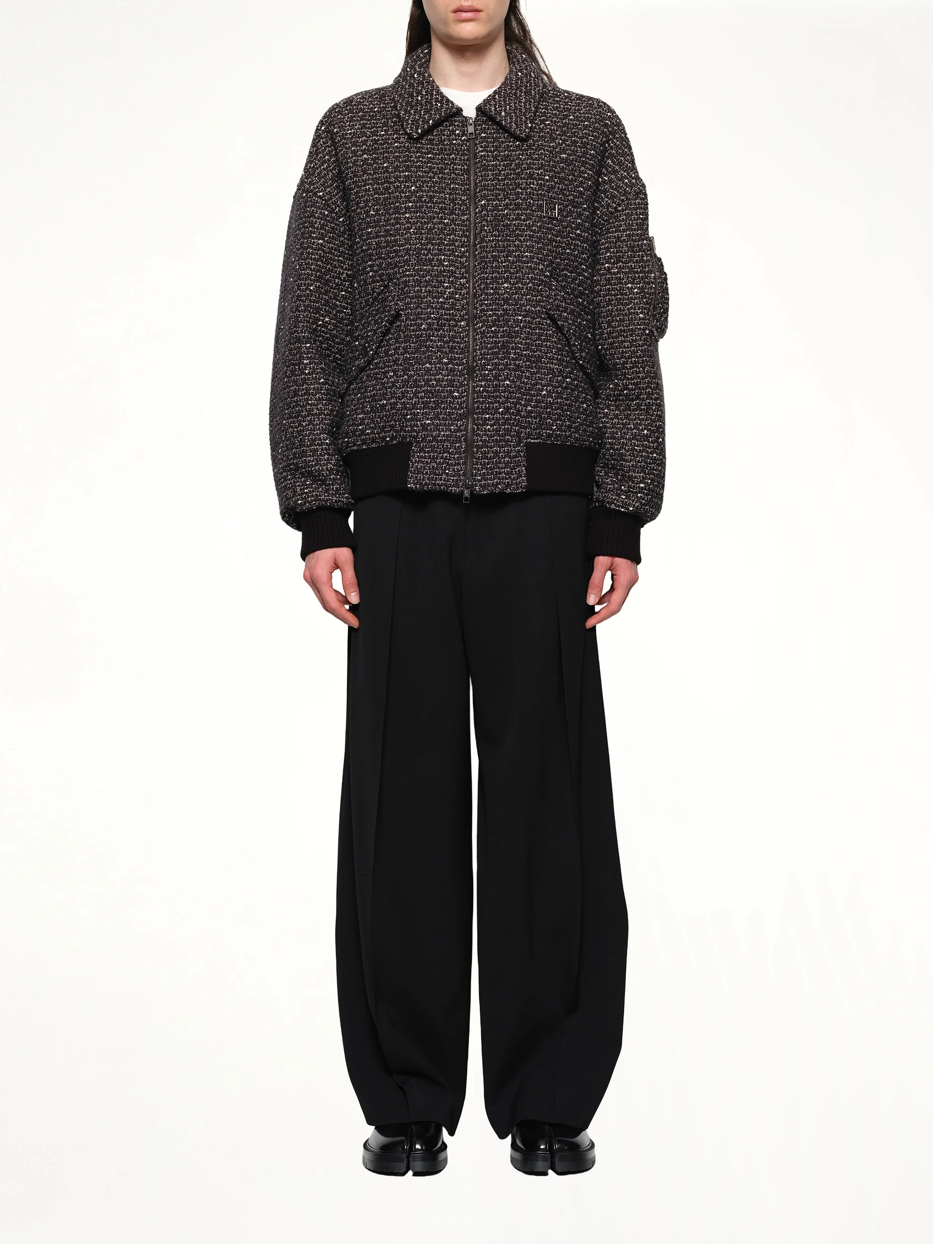 Tweed Bomber Jacket in Black - Image 7