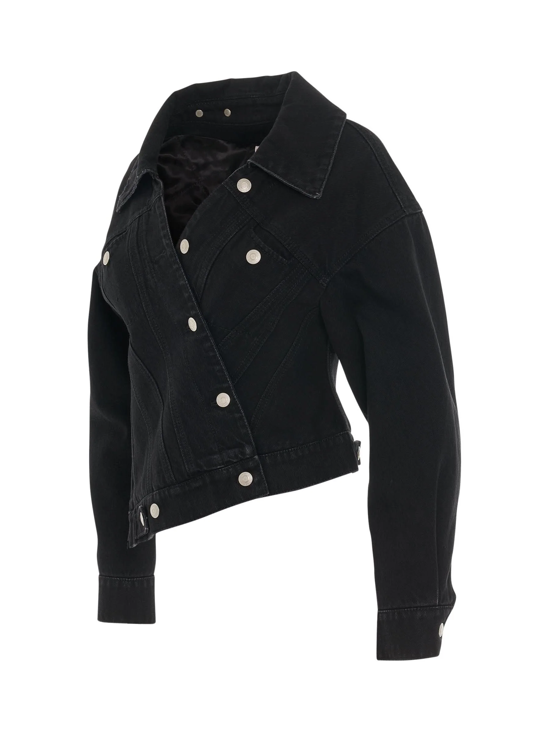 Twisted Asymmetric Denim Jacket in Black - Image 2