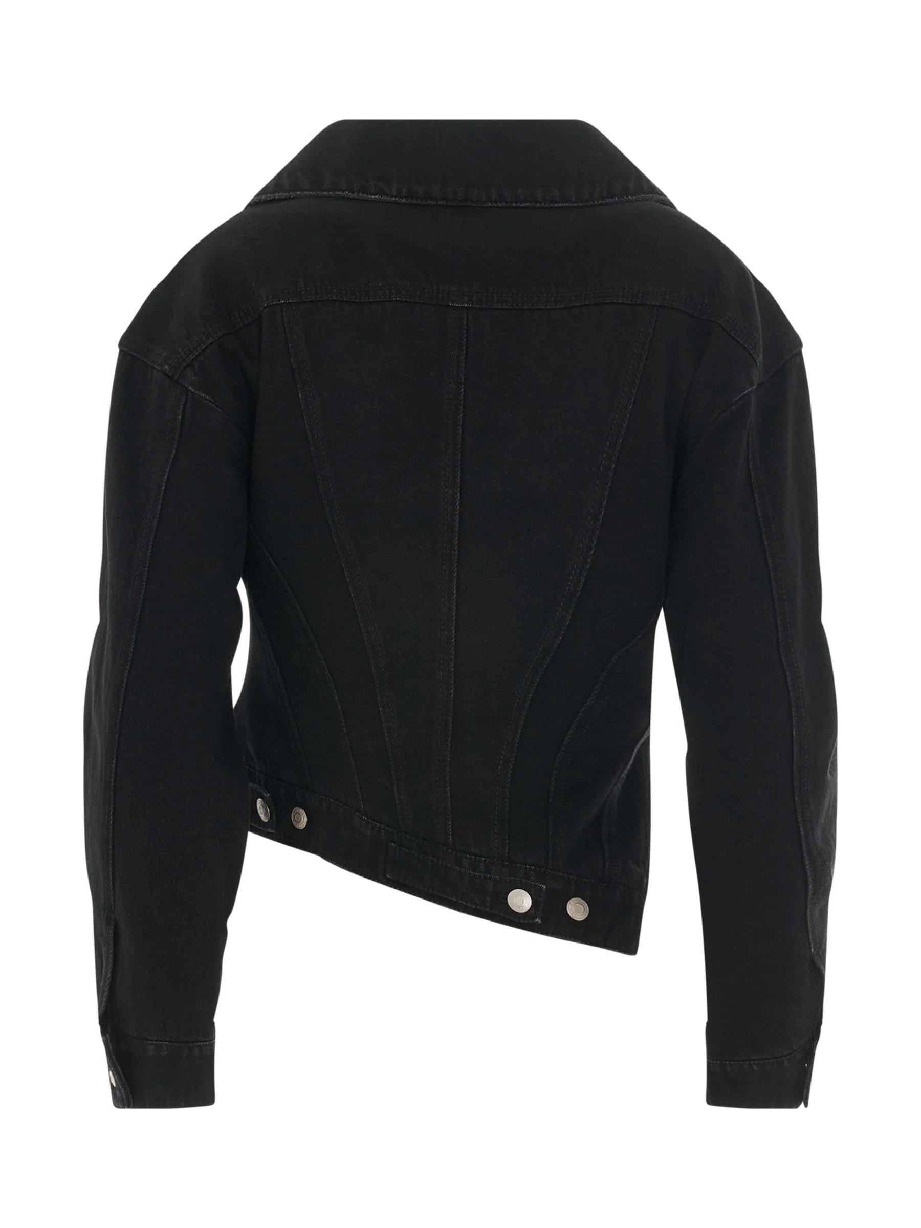 Twisted Asymmetric Denim Jacket in Black - Image 4