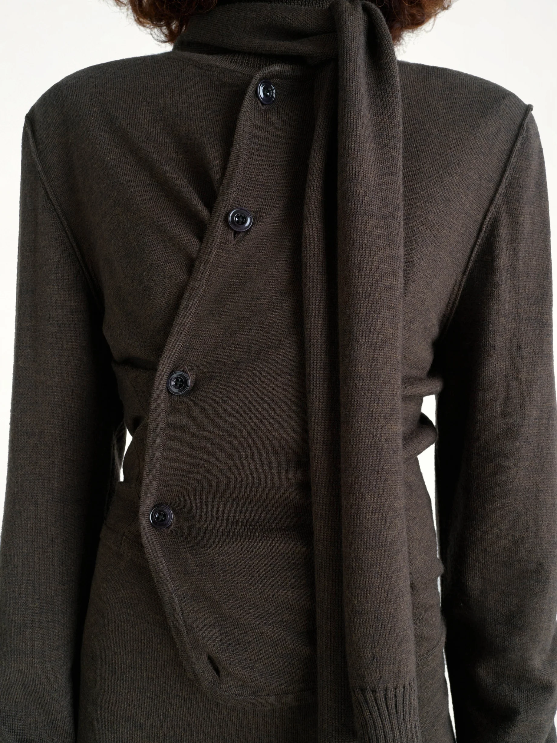 Twisted Cardigan With Scarf in Dark Cacao - Image 6