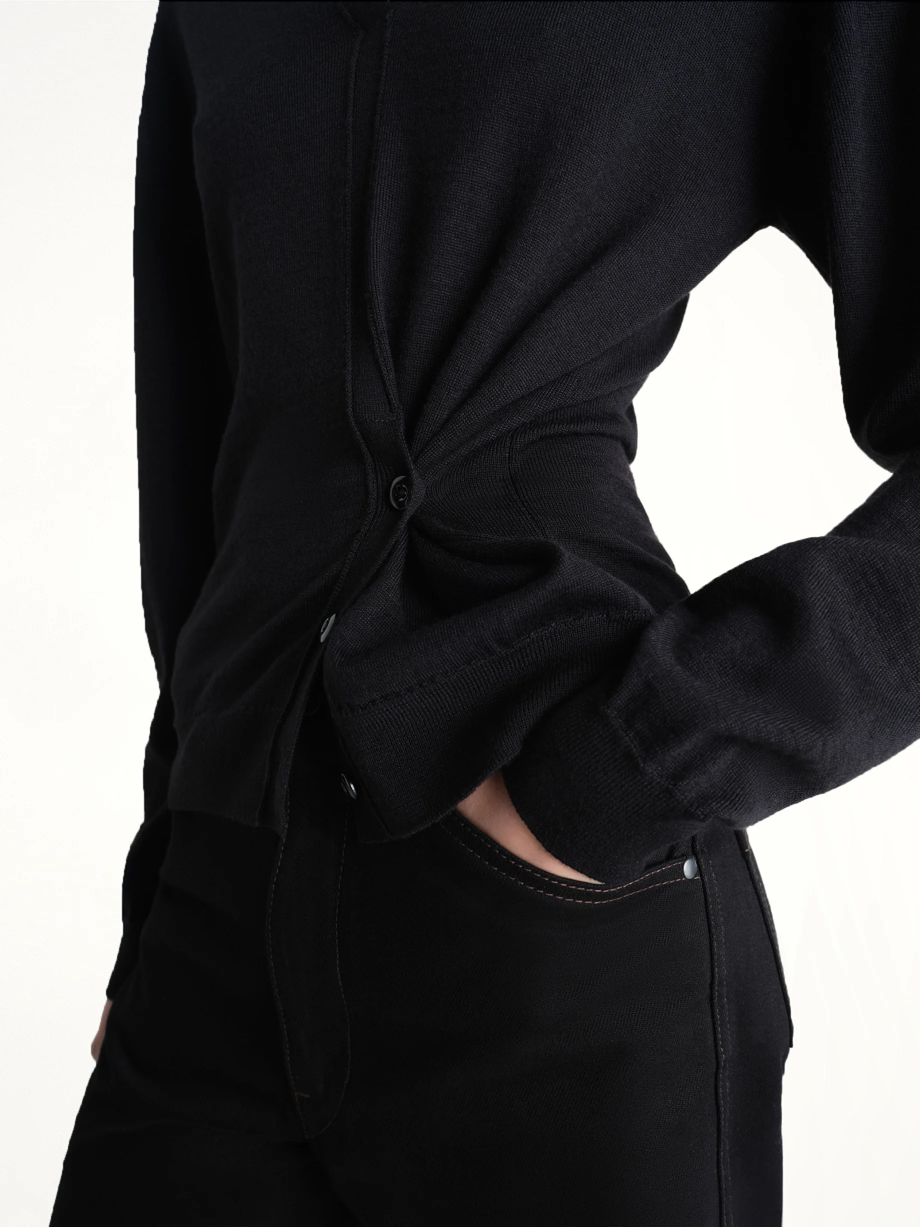 Twisted V Neck Jumper in Black - Image 6