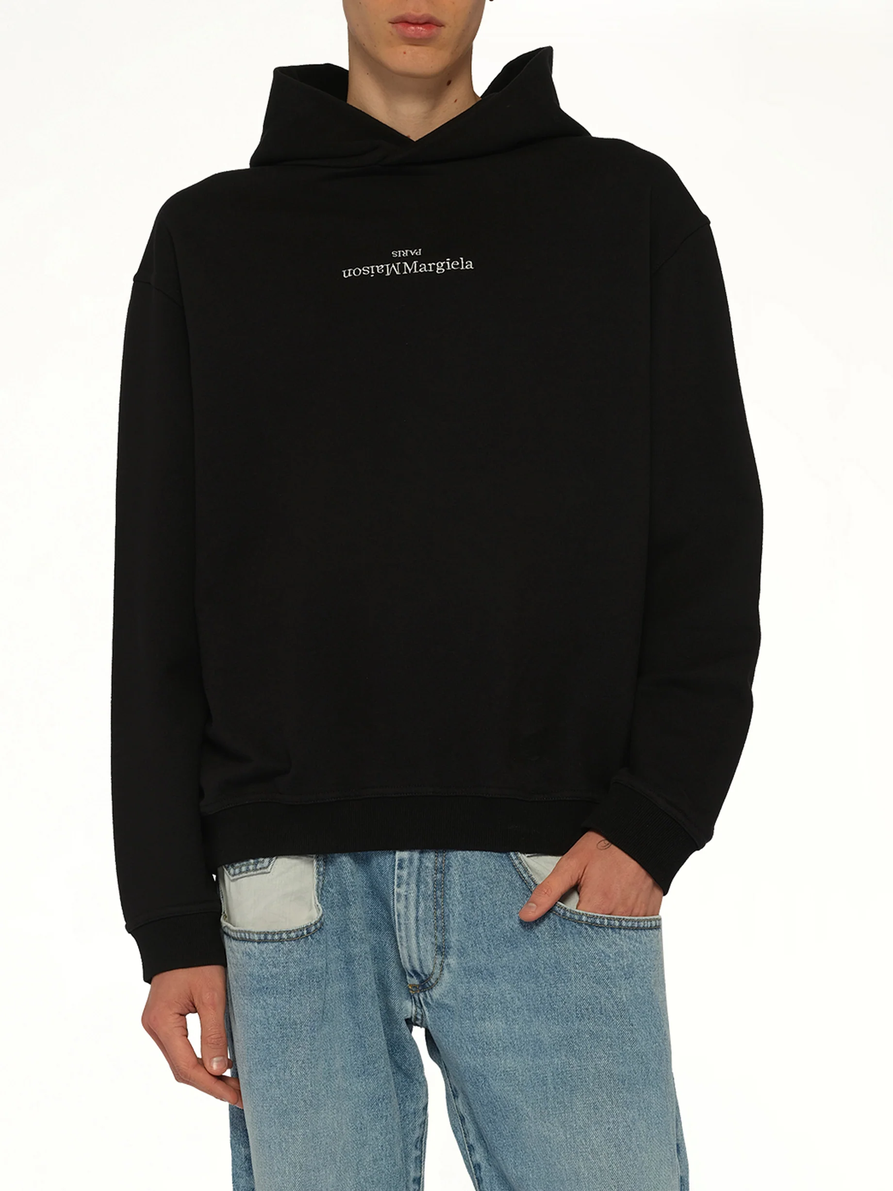 Upside Down Logo Hoodie in Black - Image 6