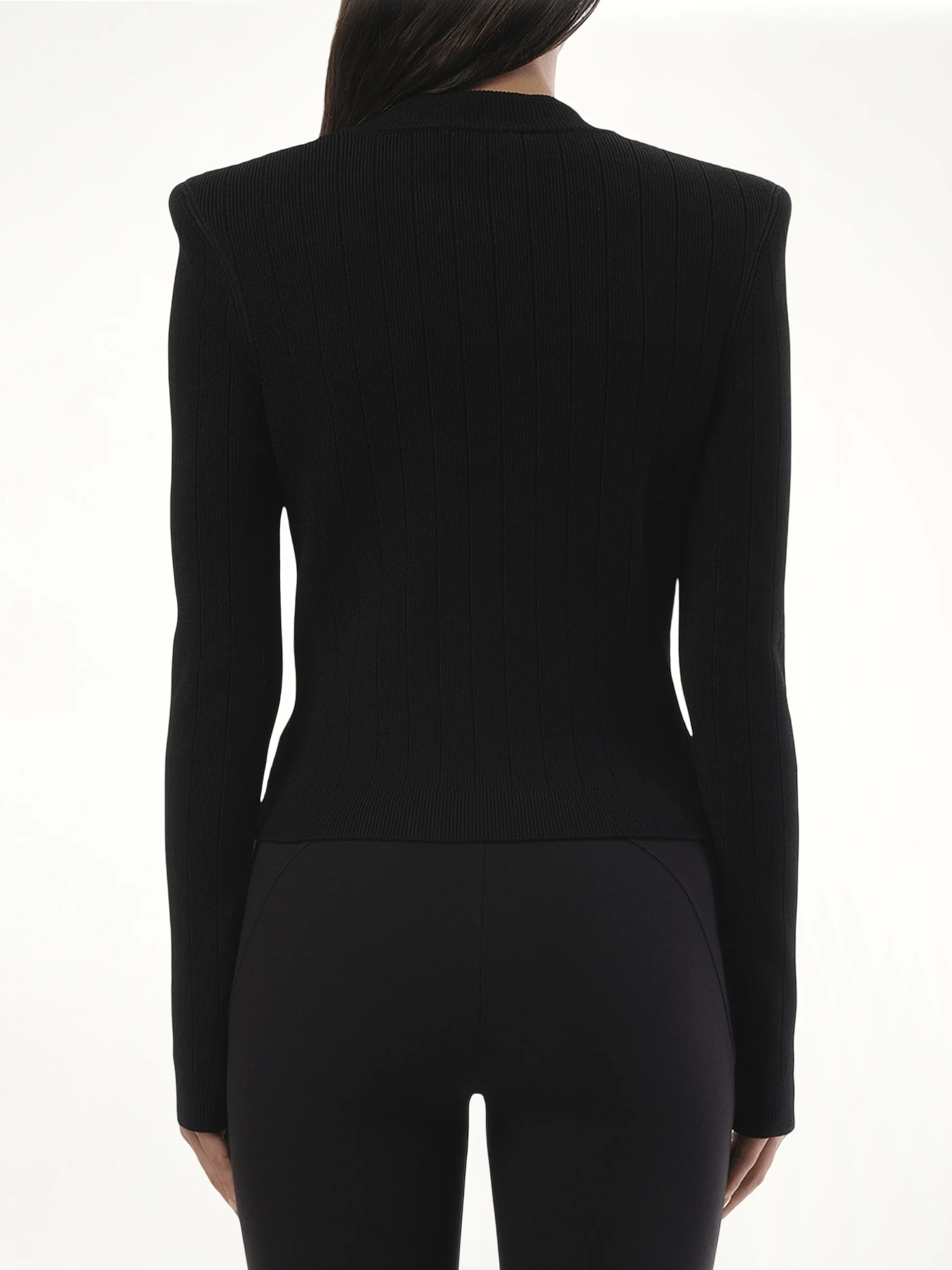 V-Neck 2 Pockets Buttoned Knit Cardigan in Black - Image 6